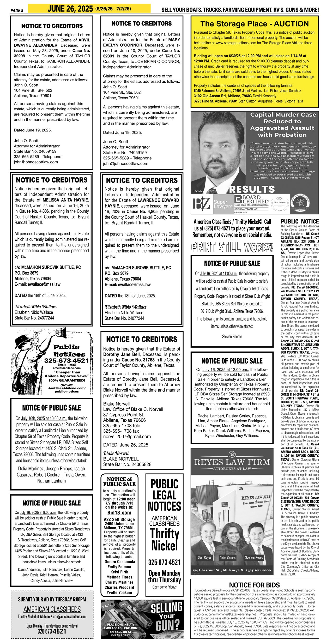 Public Legal Notices in Abilene Texas Taylor County