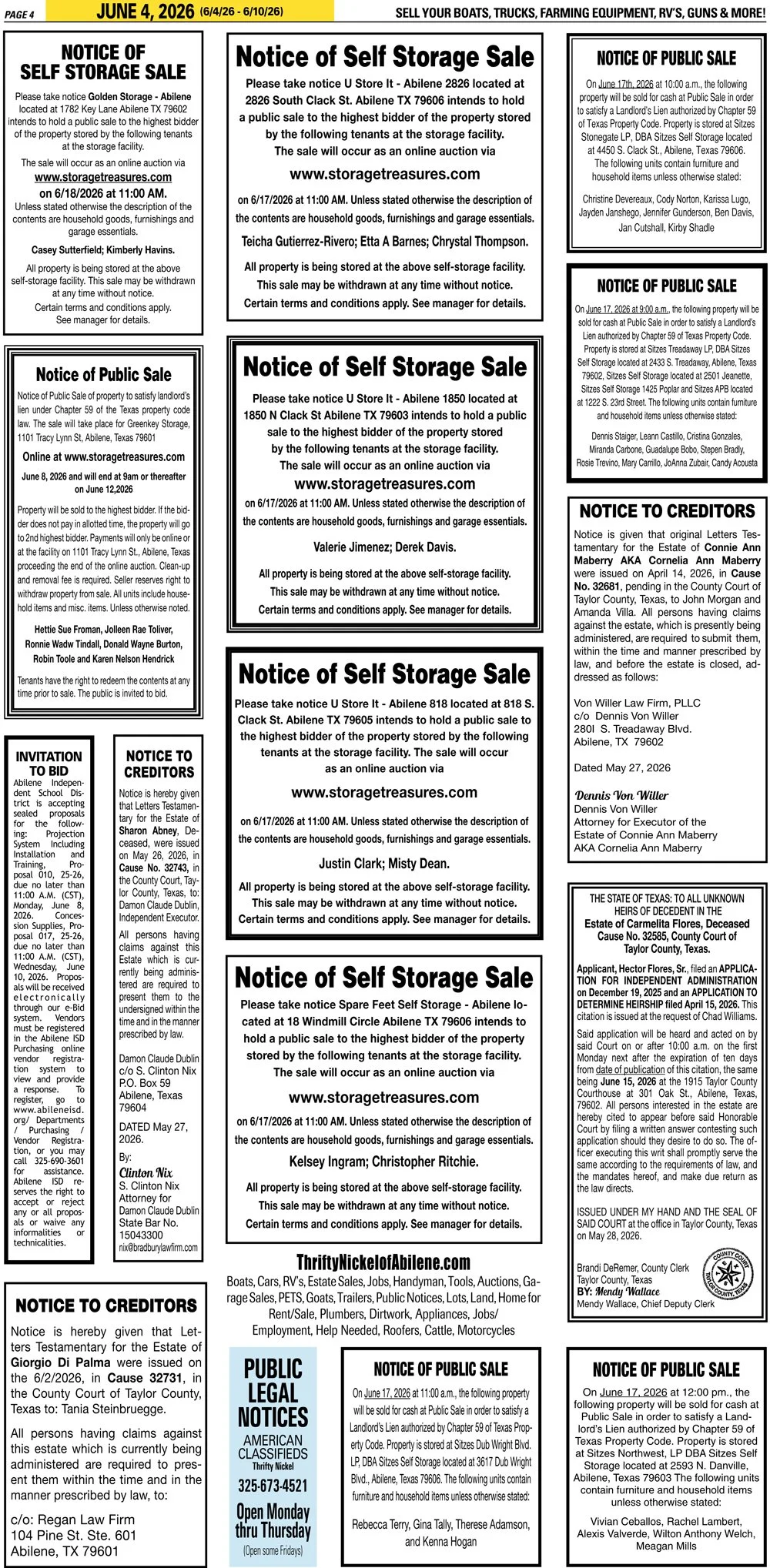 Publish public and legal notices in Abilene, Texas, and 30+ surrounding counties with fast, reliable placement in trusted Taylor County newspapers. We assist individuals, attorneys, and businesses with citation by publication, notice to creditors, ad