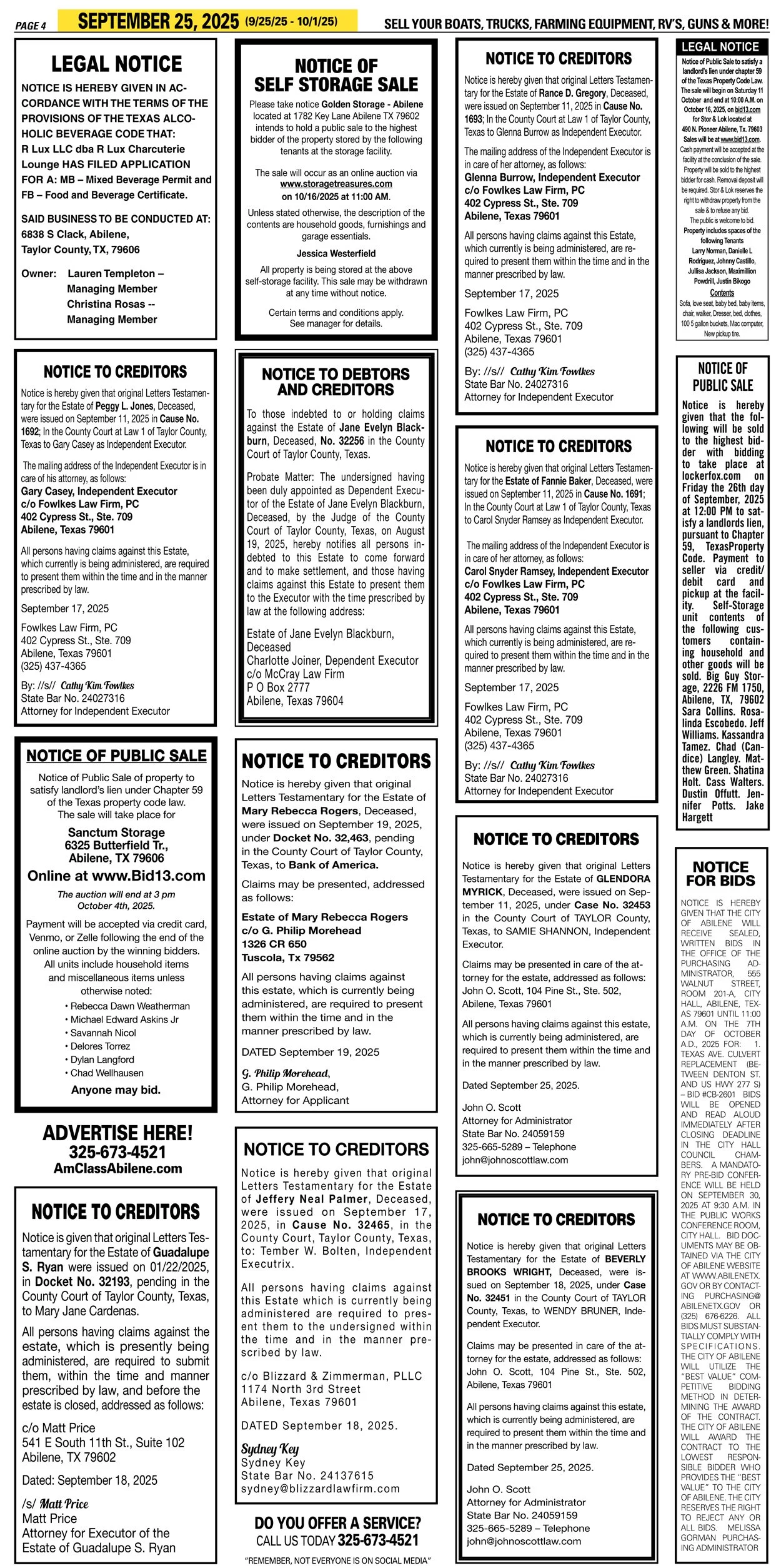 Public Legal Notices in Abilene Texas Taylor County