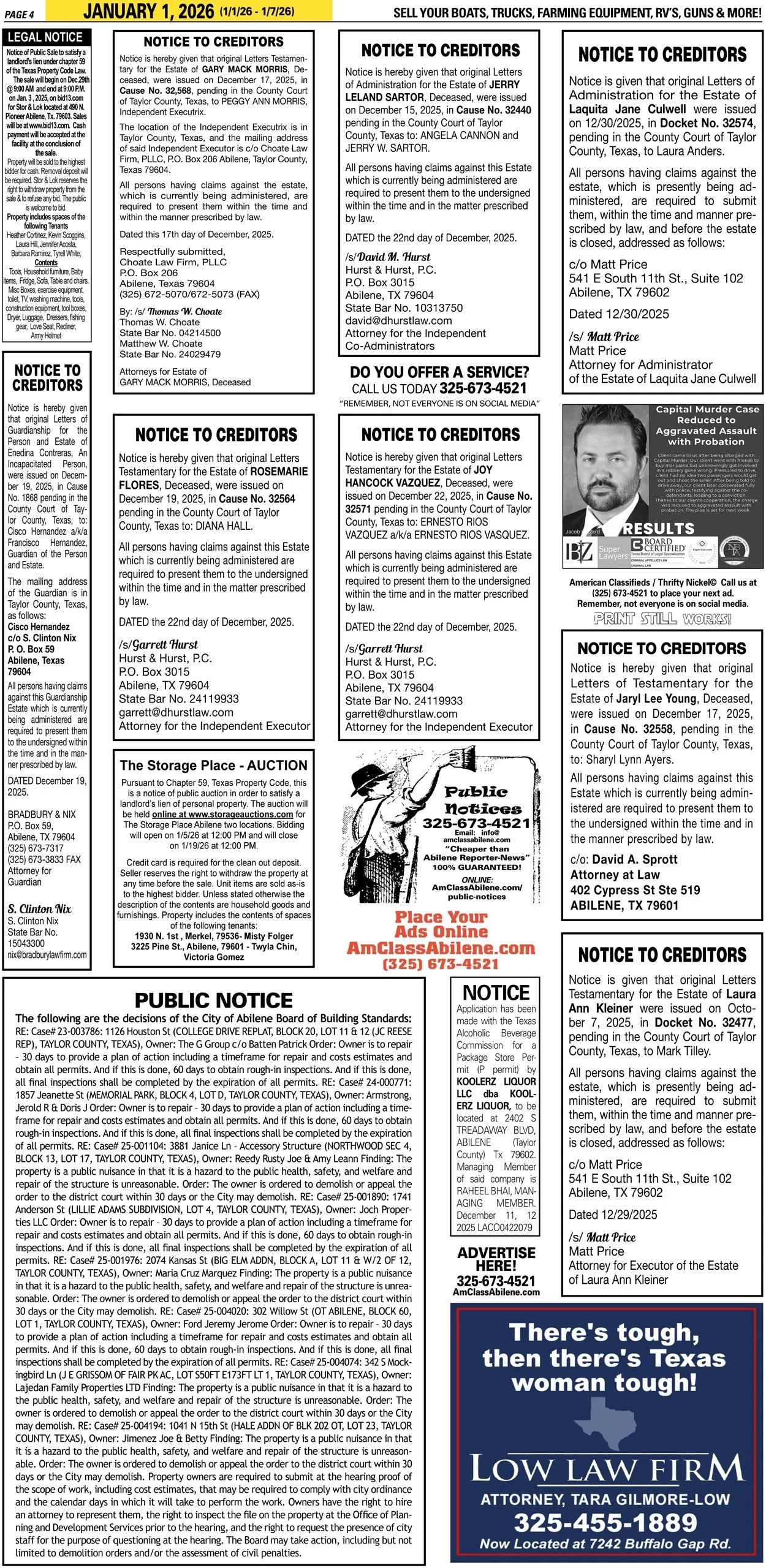 Public Legal Notices in Abilene Texas Taylor County