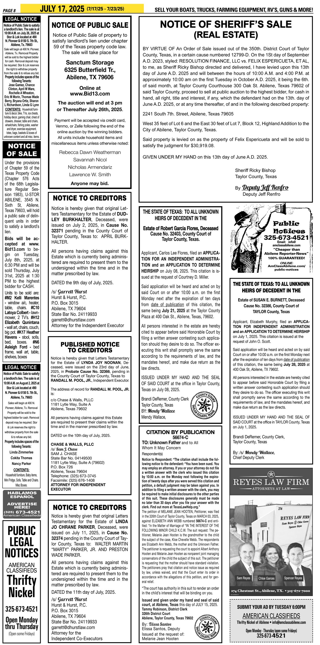 Public Legal Notices in Abilene Texas Taylor County
