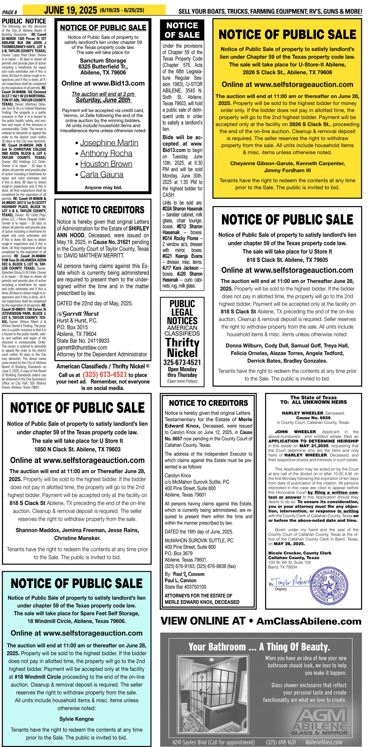 Public Legal Notices in Abilene Texas Taylor County