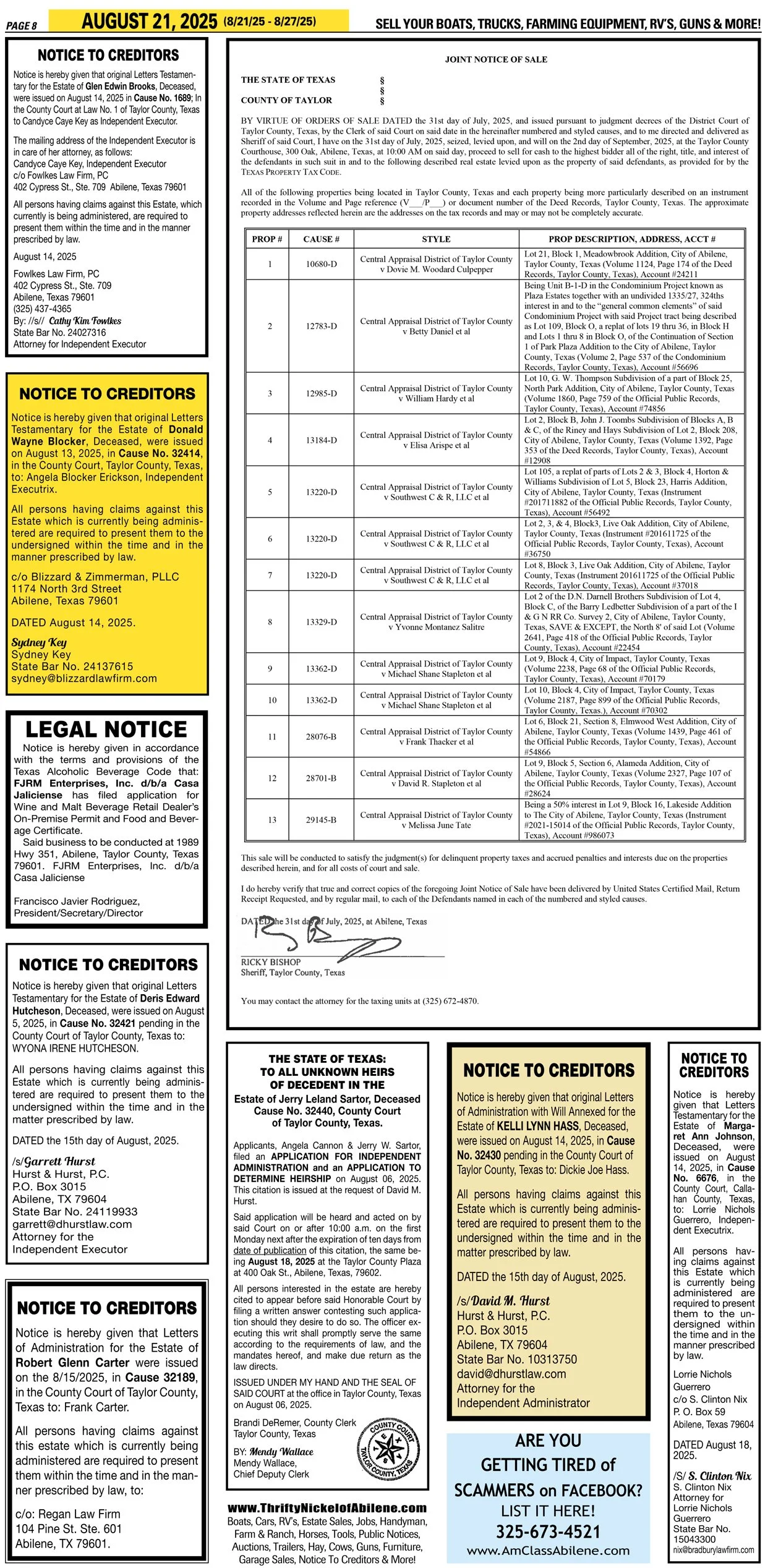 Public Legal Notices in Abilene Texas Taylor County