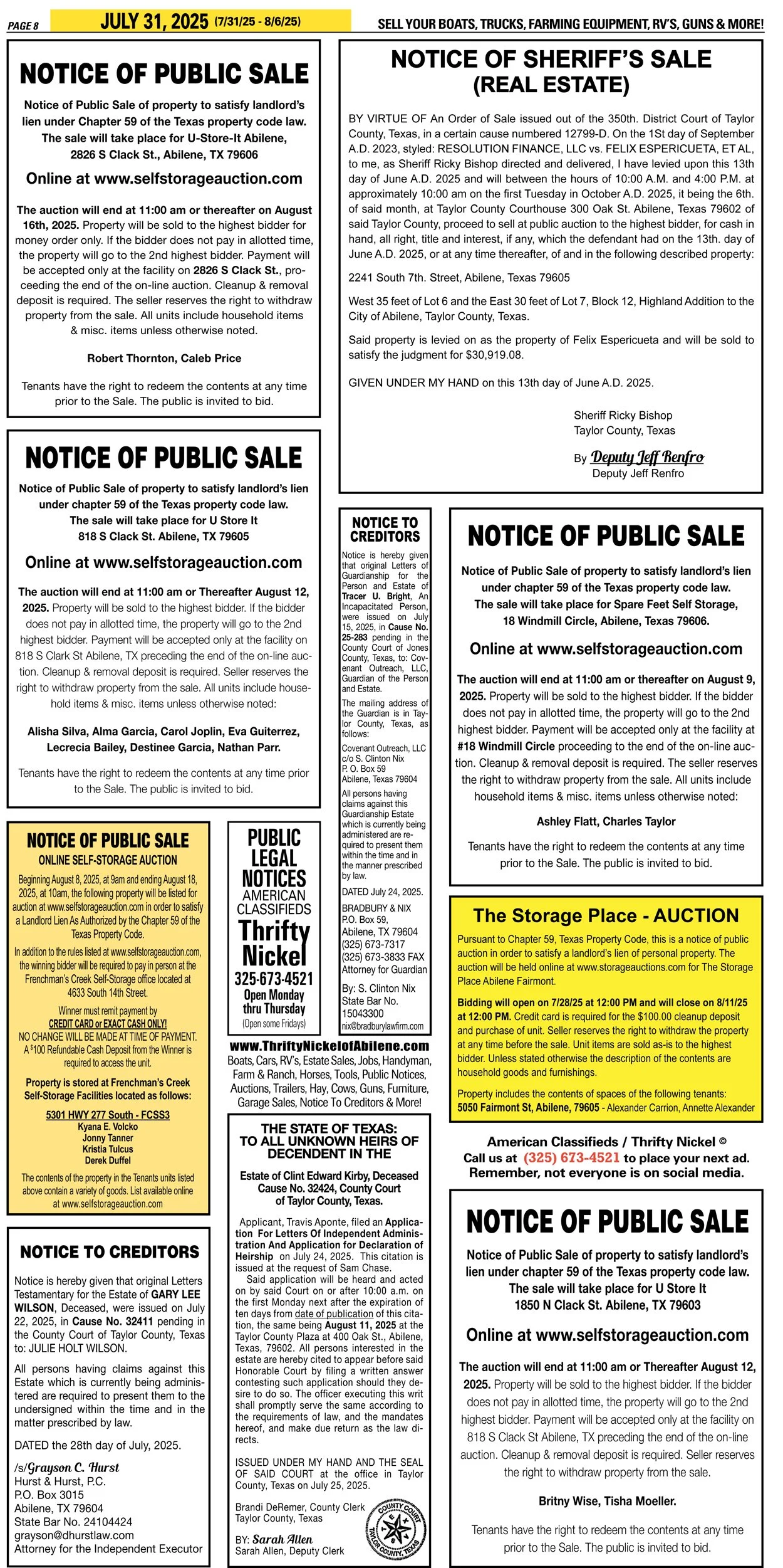 Public Legal Notices in Abilene Texas Taylor County
