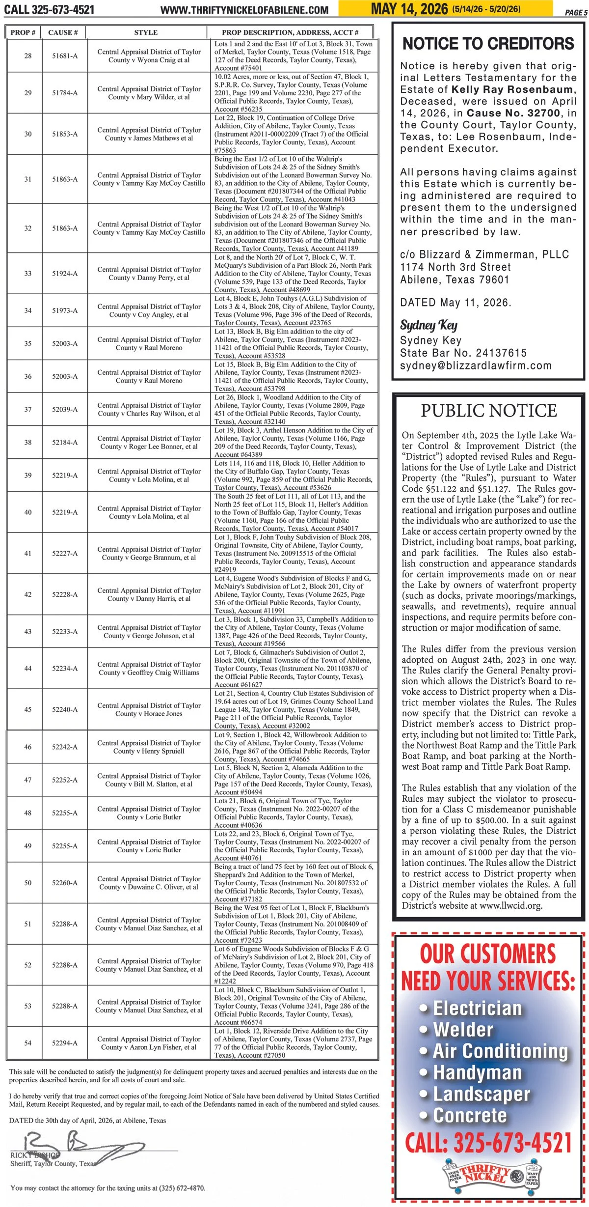 Publish public and legal notices in Abilene, Texas, and 30+ surrounding counties with fast, reliable placement in trusted Taylor County newspapers. We assist individuals, attorneys, and businesses with citation by publication, notice to creditors, ad