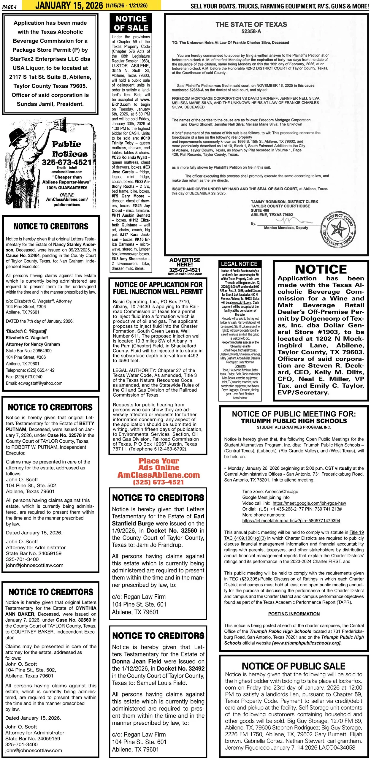 Public Legal Notices in Abilene Texas Taylor County