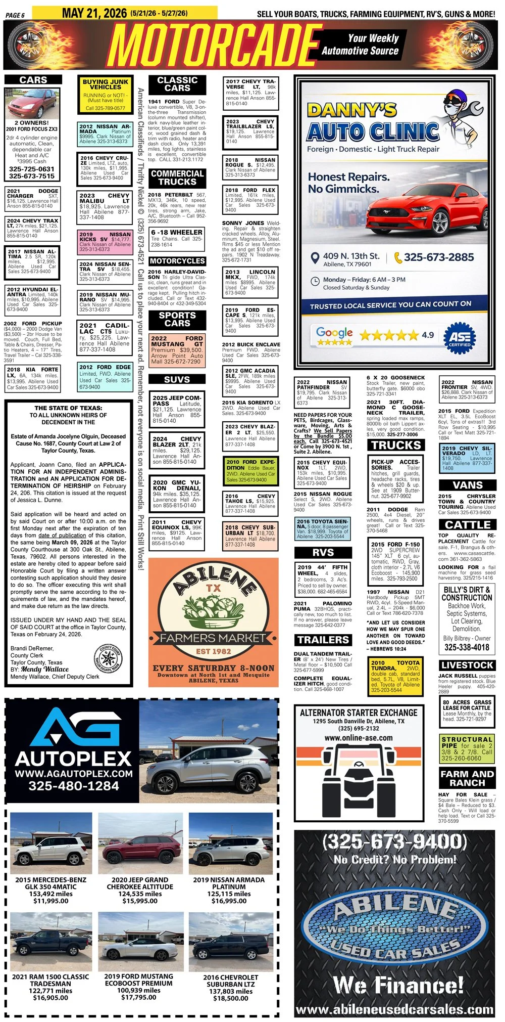 Publish public and legal notices in Abilene, Texas, and 30+ surrounding counties with fast, reliable placement in trusted Taylor County newspapers. We assist individuals, attorneys, and businesses with citation by publication, notice to creditors, ad