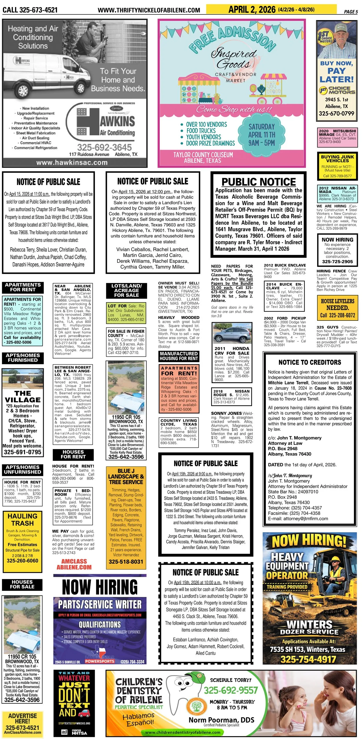 Publish public and legal notices in Abilene, Texas, and 30+ surrounding counties with fast, reliable placement in trusted Taylor County newspapers. We assist individuals, attorneys, and businesses with citation by publication, notice to creditors, ad