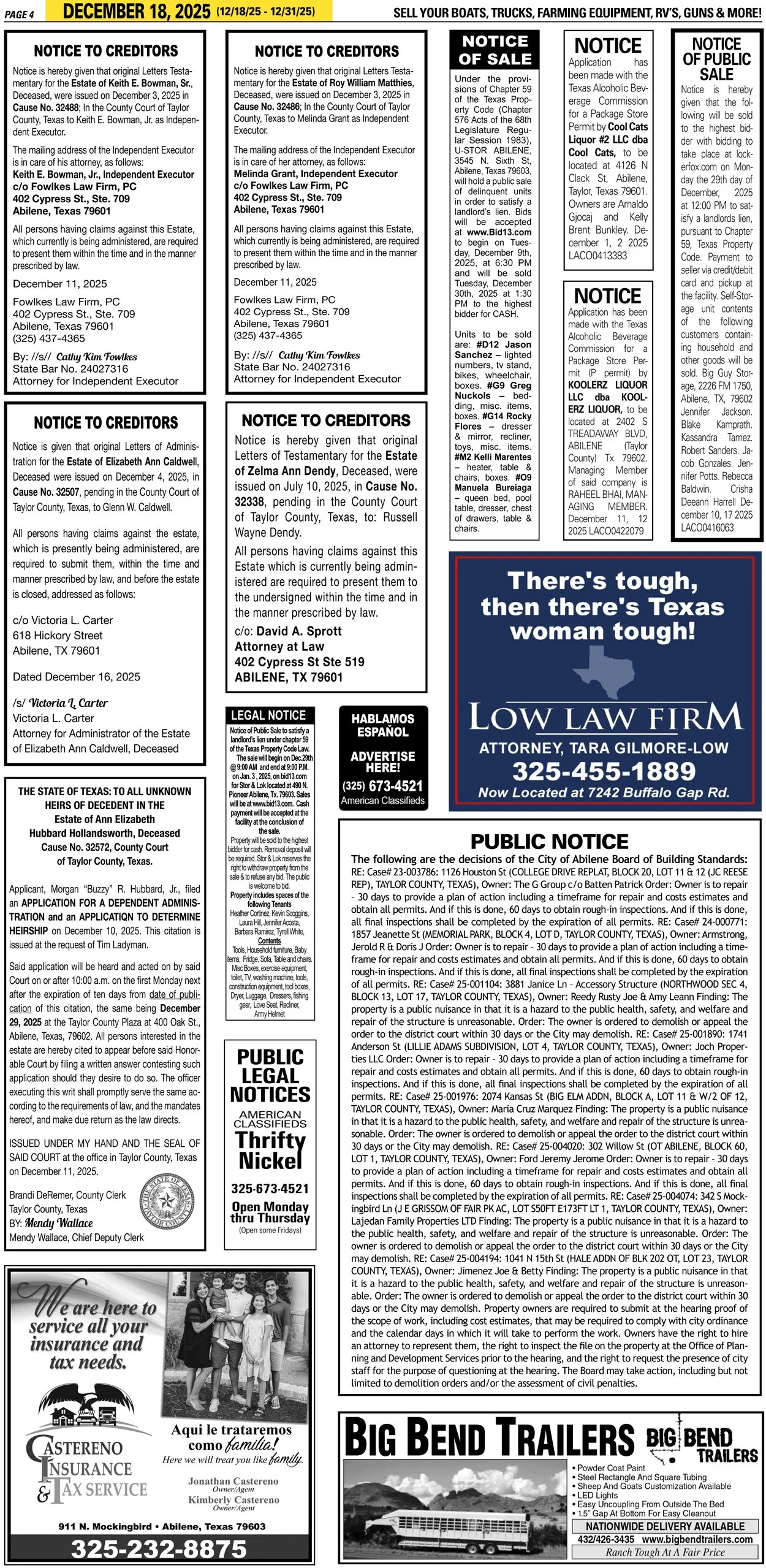 Public Legal Notices in Abilene Texas Taylor County