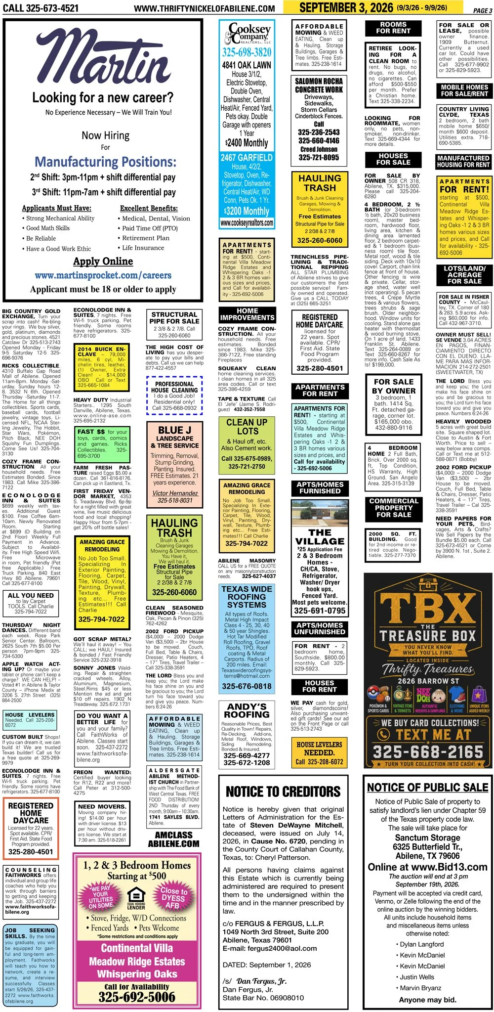 Publish public and legal notices in Abilene, Texas, and 30+ surrounding counties with fast, reliable placement in trusted Taylor County newspapers. We assist individuals, attorneys, and businesses with citation by publication, notice to creditors, ad