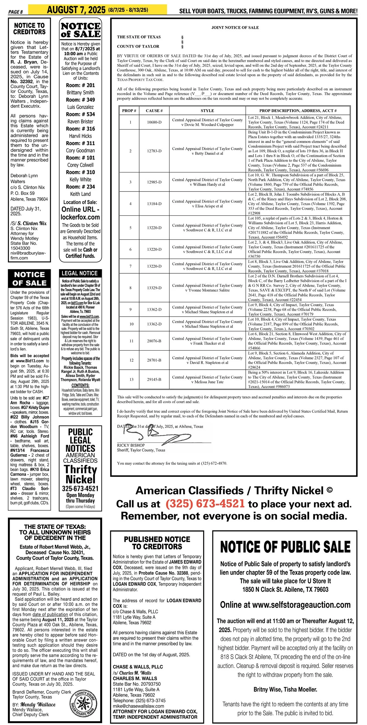 Public Legal Notices in Abilene Texas Taylor County