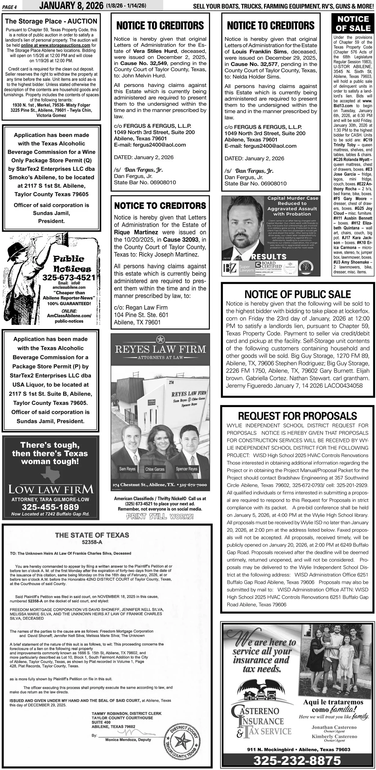 Public Legal Notices in Abilene Texas Taylor County