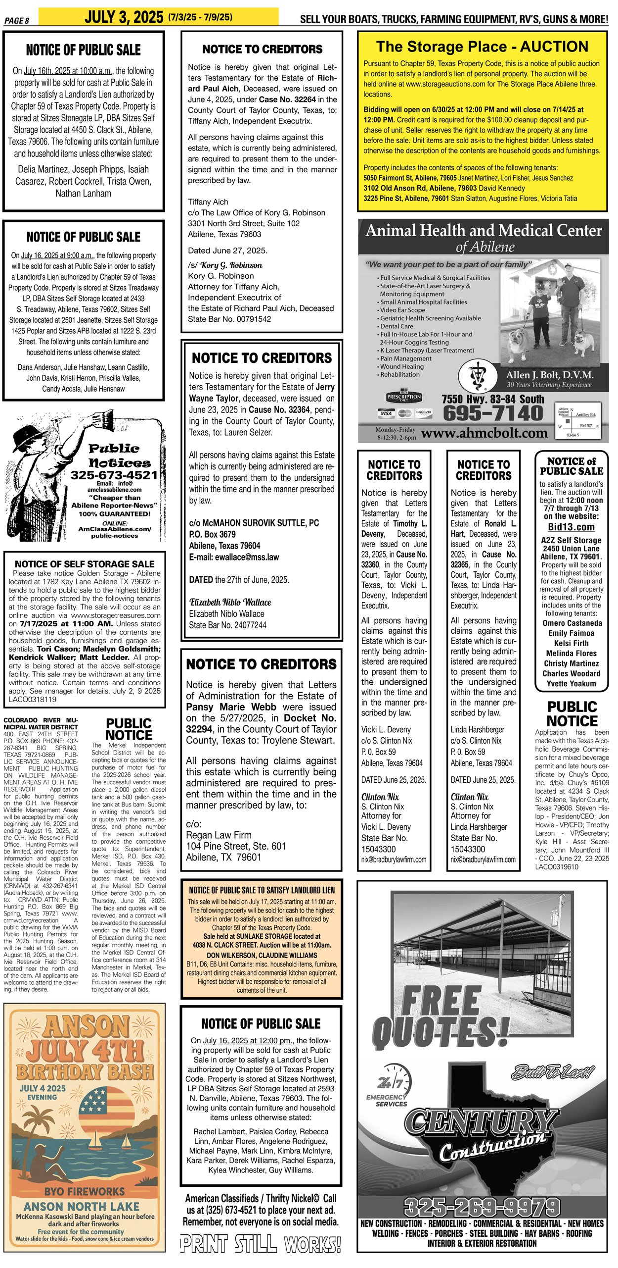 Public Legal Notices in Abilene Texas Taylor County