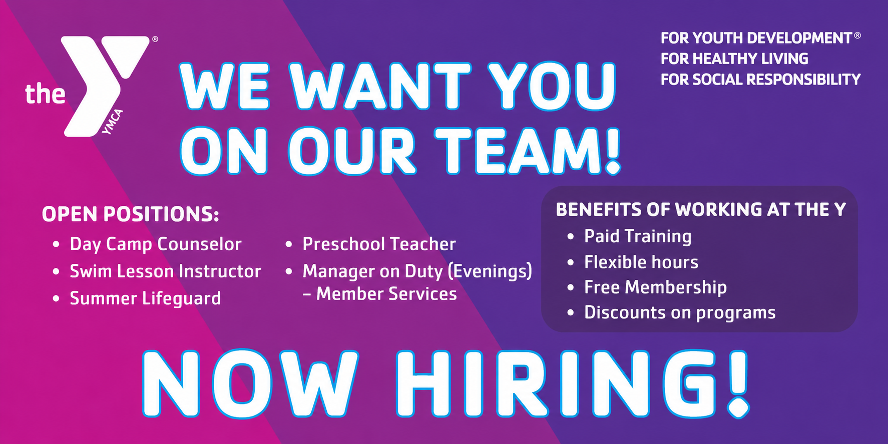 YMCA NOW HIRING!