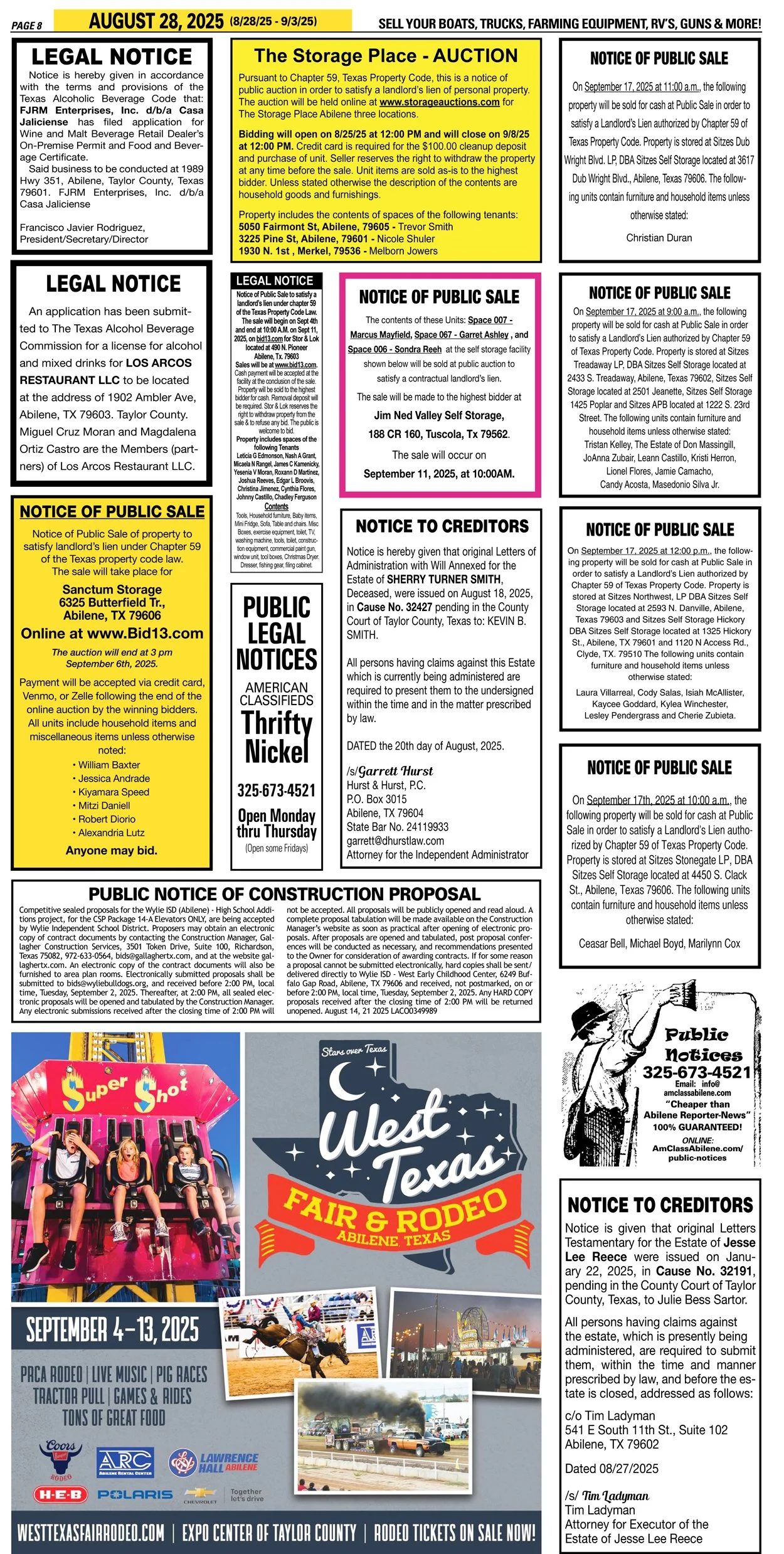 Public Legal Notices in Abilene Texas Taylor County