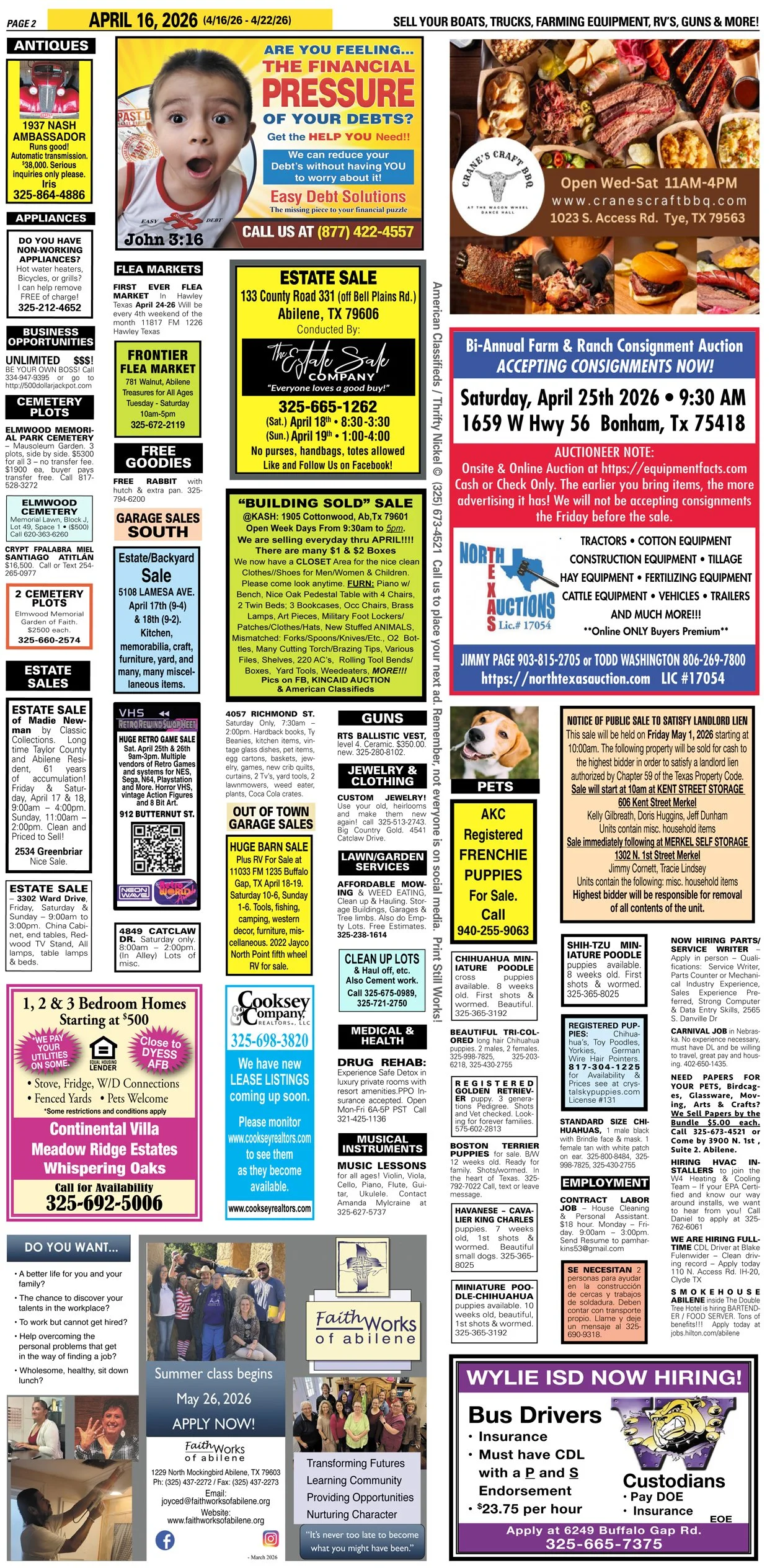 Publish public and legal notices in Abilene, Texas, and 30+ surrounding counties with fast, reliable placement in trusted Taylor County newspapers. We assist individuals, attorneys, and businesses with citation by publication, notice to creditors, ad