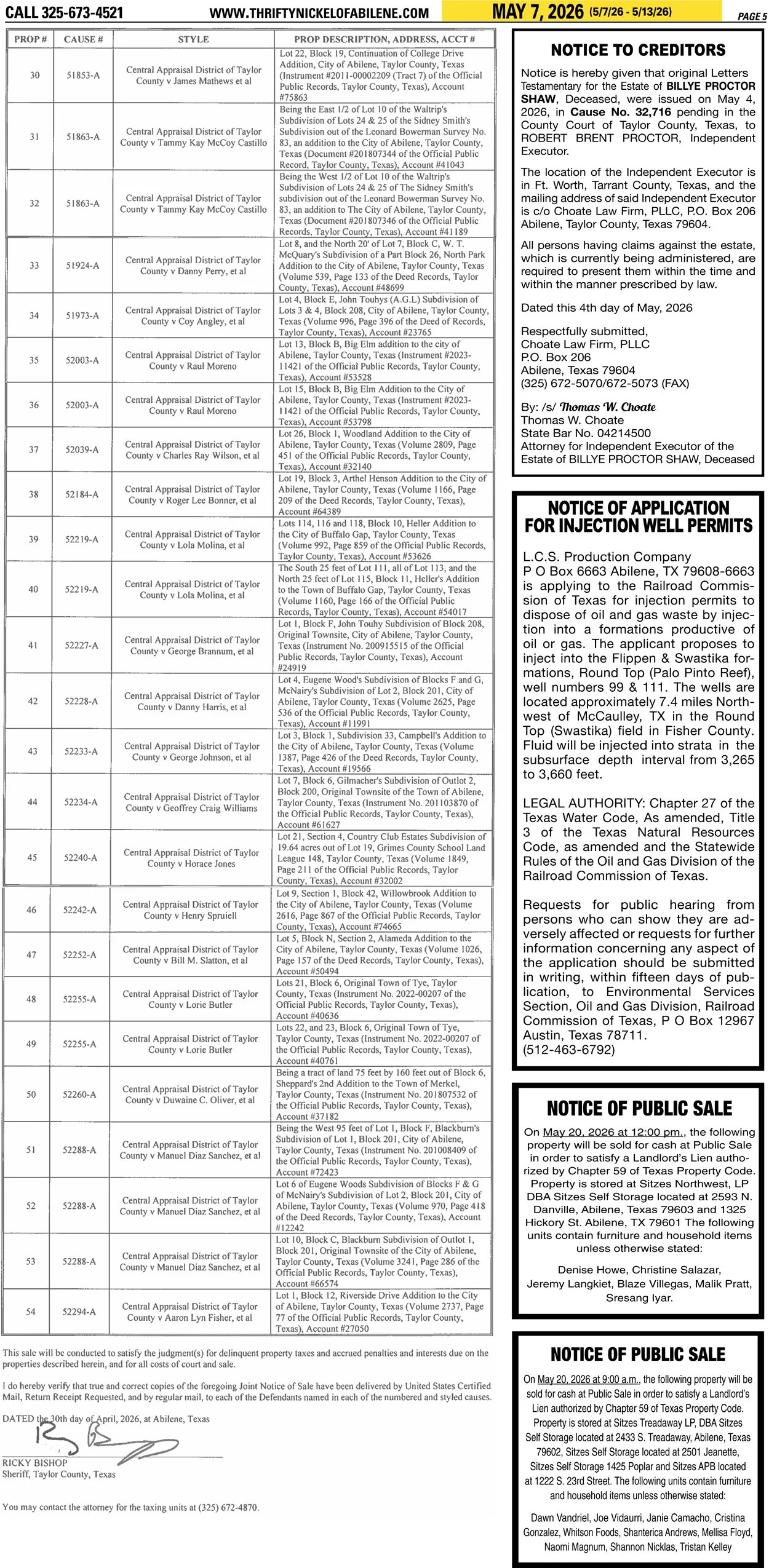 Publish public and legal notices in Abilene, Texas, and 30+ surrounding counties with fast, reliable placement in trusted Taylor County newspapers. We assist individuals, attorneys, and businesses with citation by publication, notice to creditors, ad
