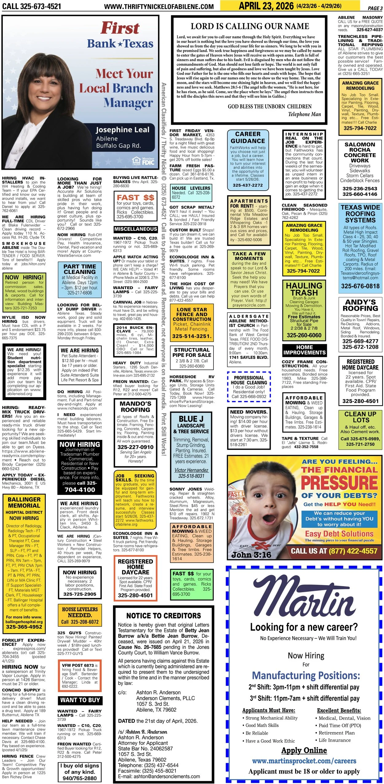 Publish public and legal notices in Abilene, Texas, and 30+ surrounding counties with fast, reliable placement in trusted Taylor County newspapers. We assist individuals, attorneys, and businesses with citation by publication, notice to creditors, ad