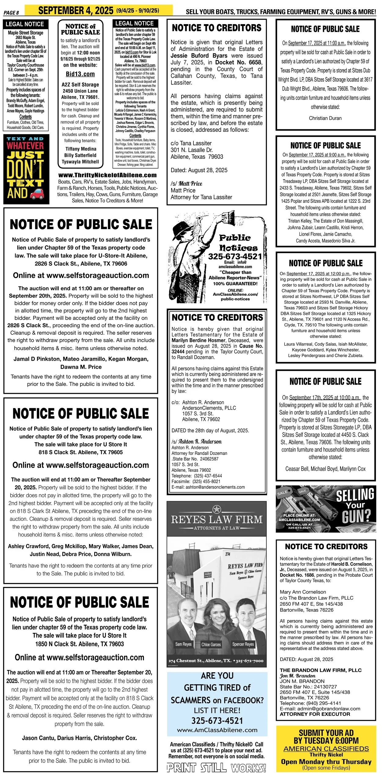 Public Legal Notices in Abilene Texas Taylor County