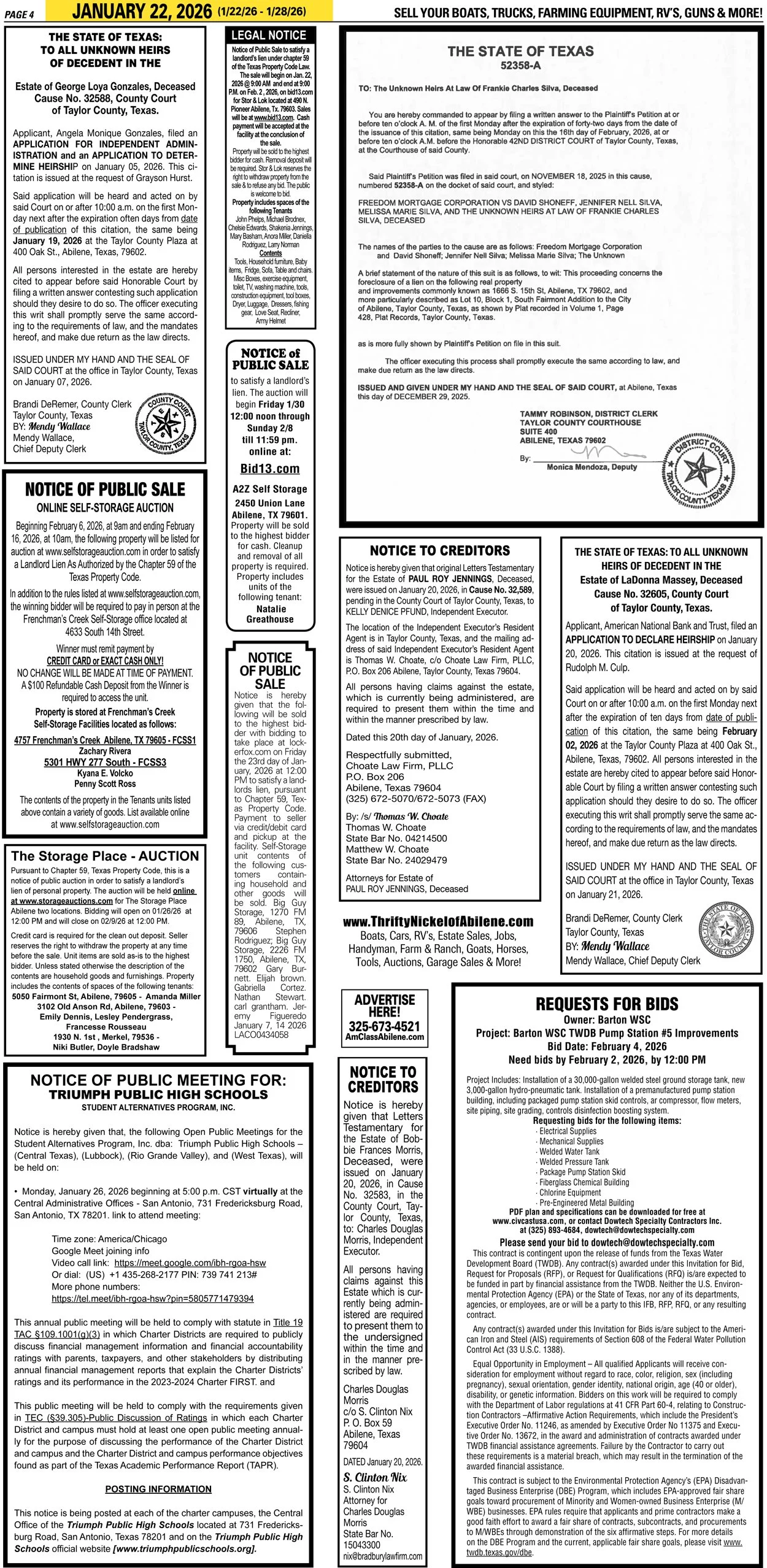 Public Legal Notices in Abilene Texas Taylor County