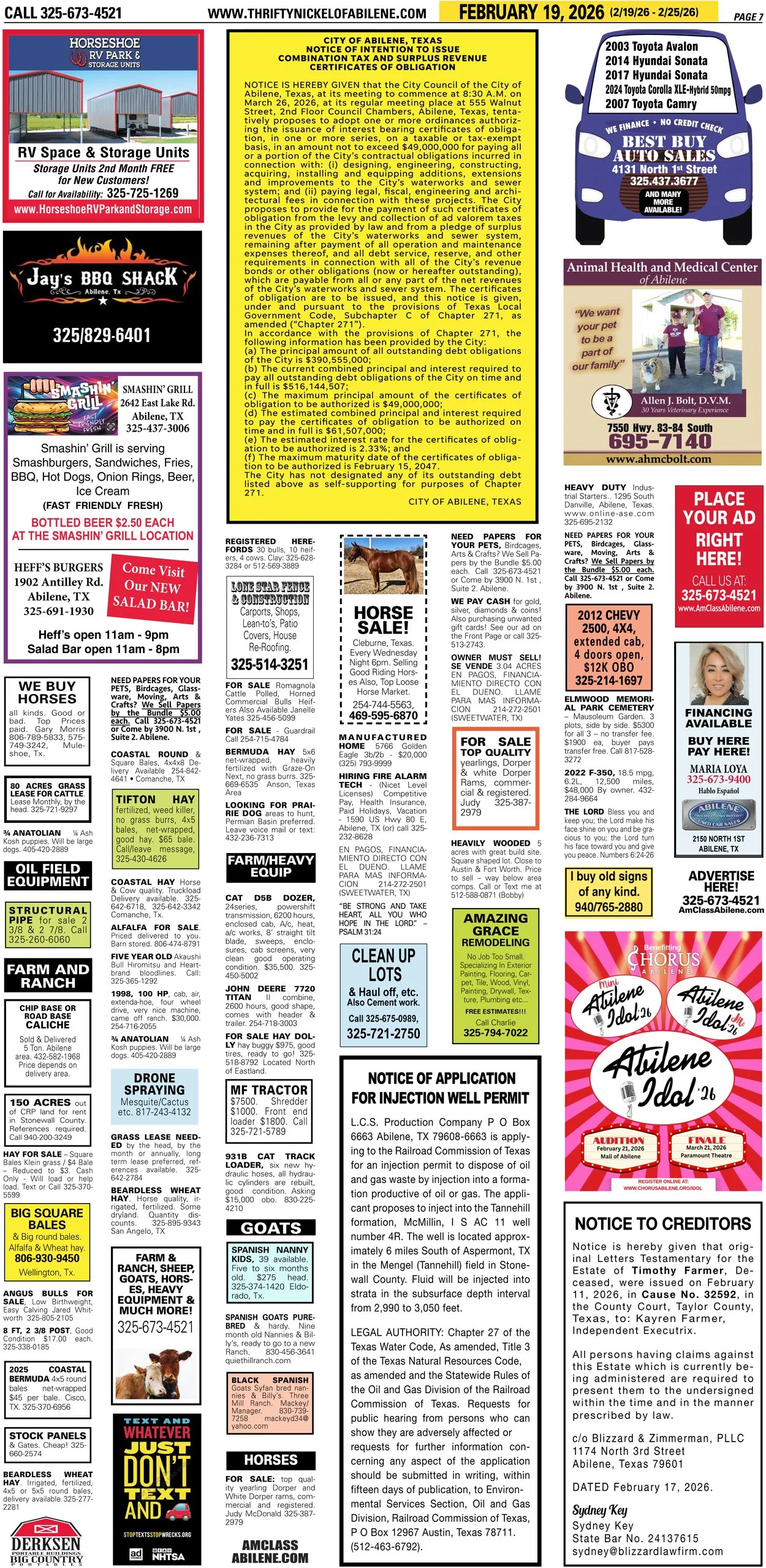 Publish public and legal notices in Abilene, Texas, and 30+ surrounding counties with fast, reliable placement in trusted Taylor County newspapers. We assist individuals, attorneys, and businesses with citation by publication, notice to creditors, ad