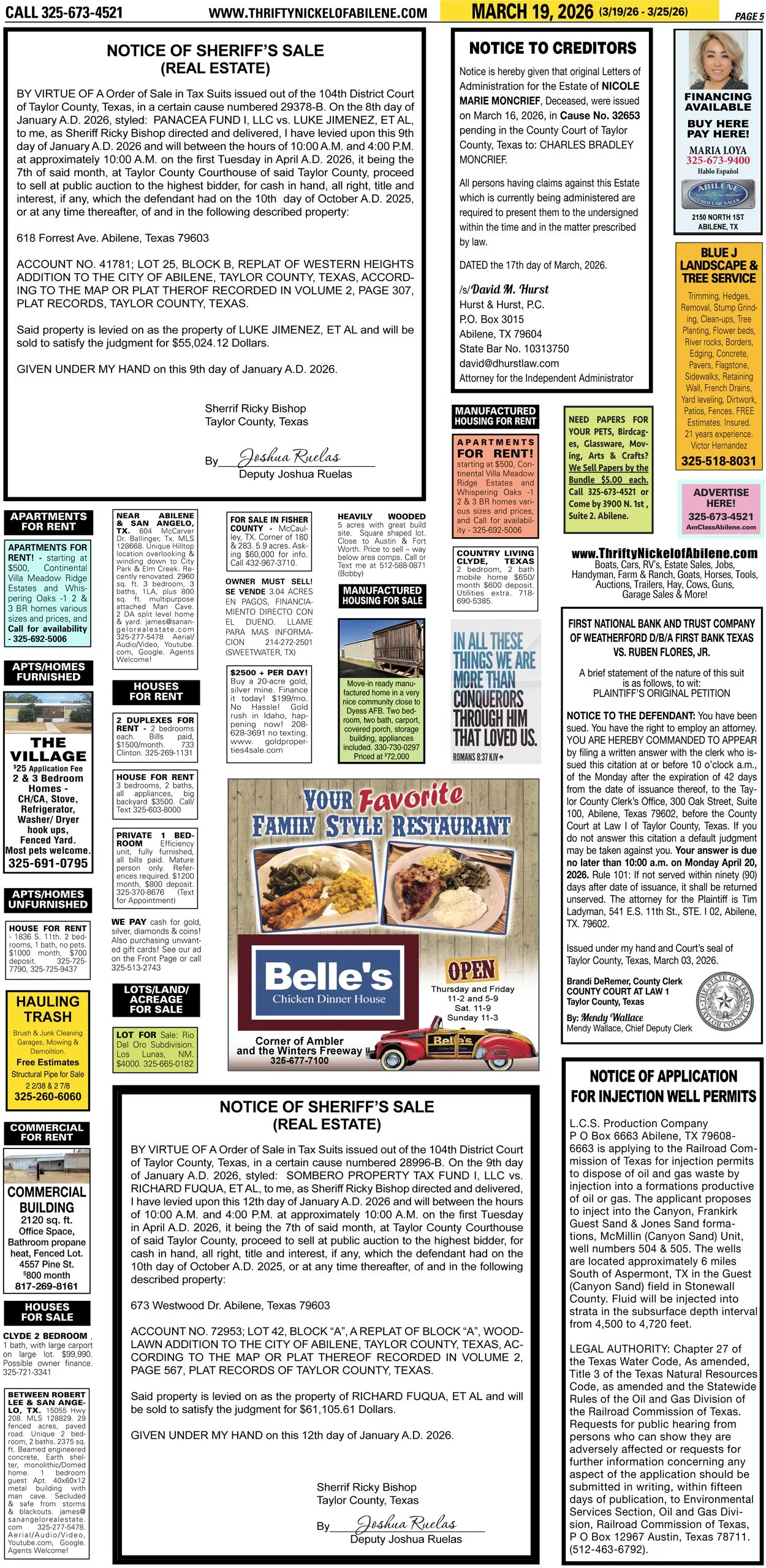 Publish public and legal notices in Abilene, Texas, and 30+ surrounding counties with fast, reliable placement in trusted Taylor County newspapers. We assist individuals, attorneys, and businesses with citation by publication, notice to creditors, ad