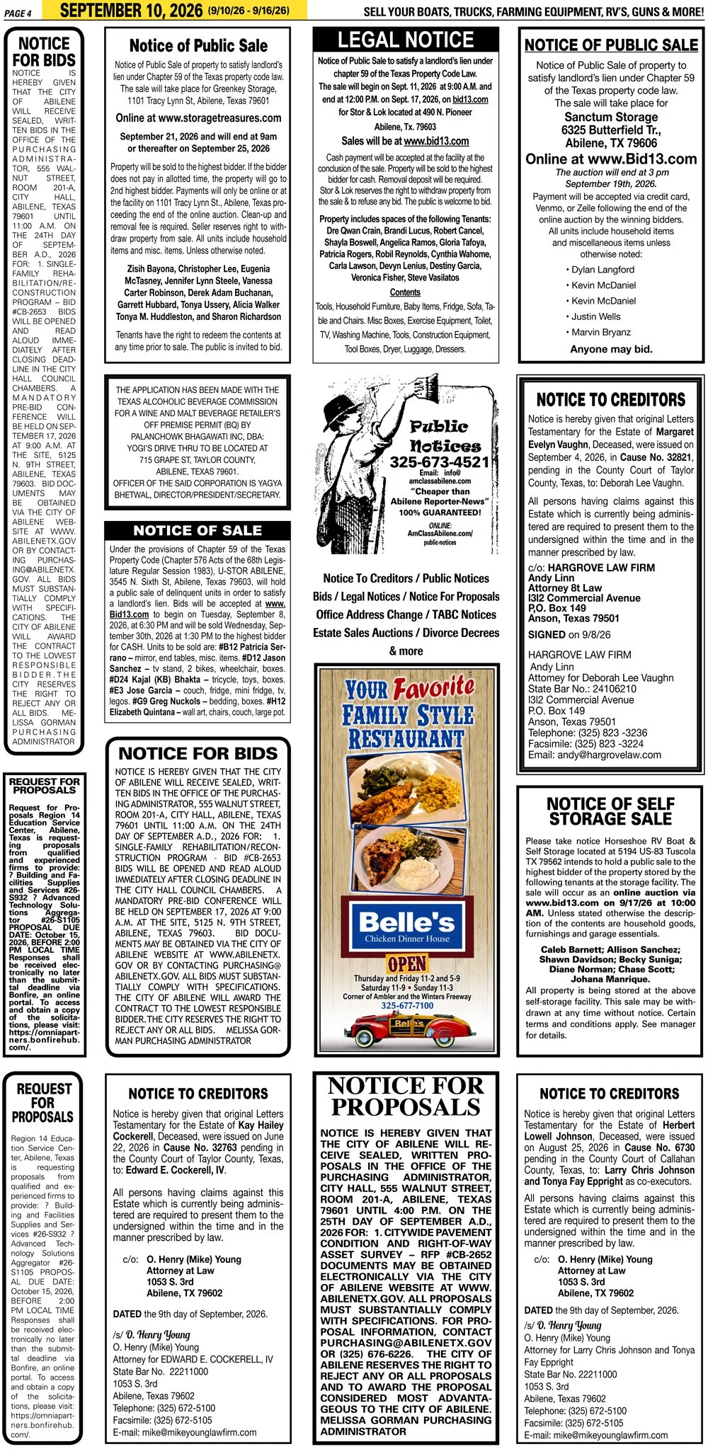 Publish public and legal notices in Abilene, Texas, and 30+ surrounding counties with fast, reliable placement in trusted Taylor County newspapers. We assist individuals, attorneys, and businesses with citation by publication, notice to creditors, ad