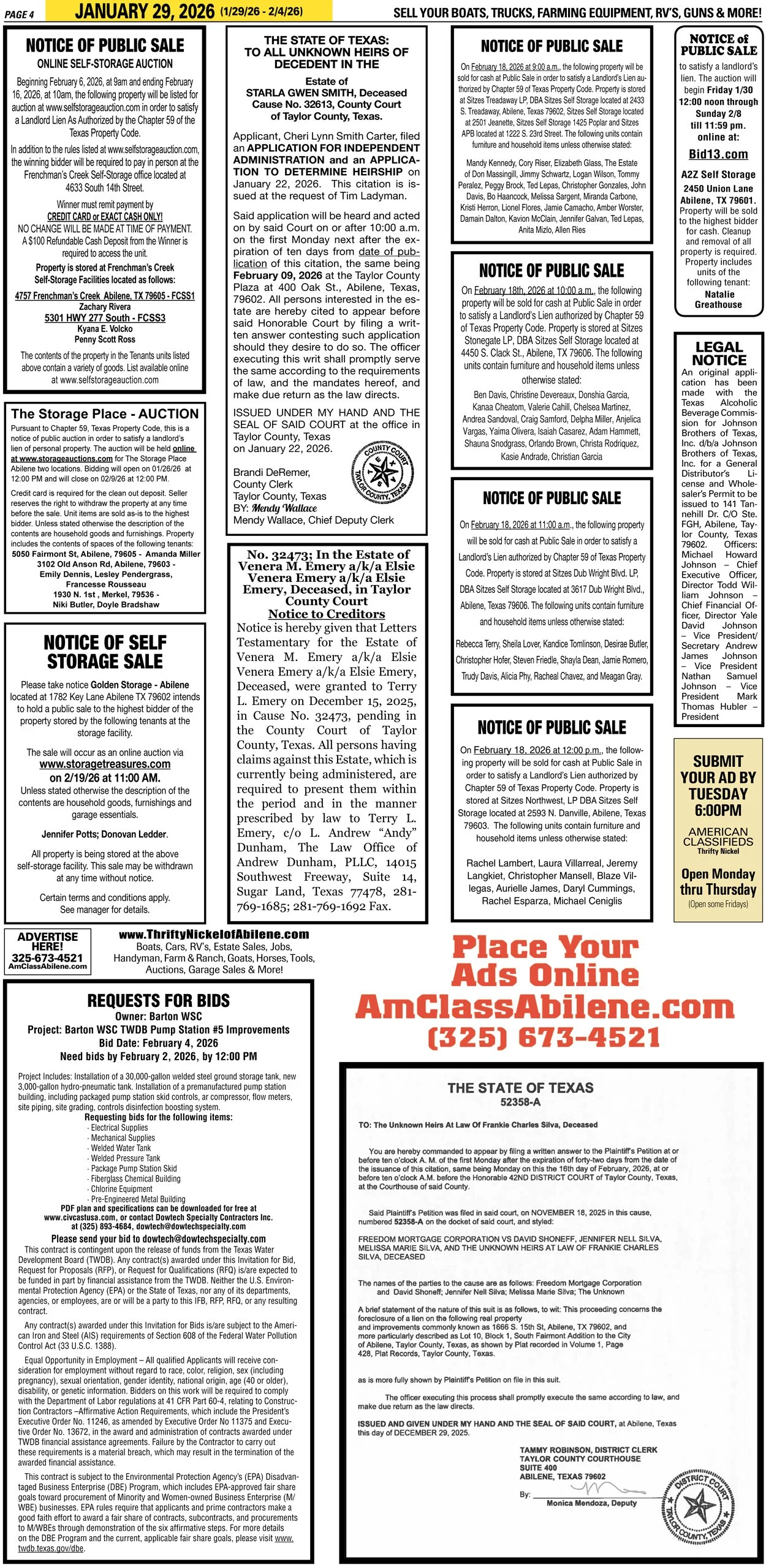 Public Legal Notices in Abilene Texas Taylor County