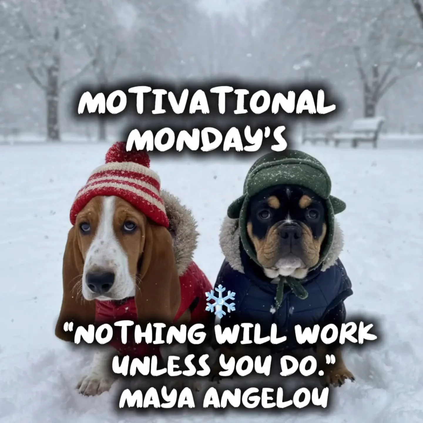 ❄️🐾 Motivational Monday at Brick City Pets 🐾❄️
&ldquo;Nothing will work unless you do.&rdquo; &mdash;Maya Angelou

A foot of snow didn&rsquo;t stop these two from showing up bundled, bold, and unbothered. 💪🏾🐶

Progress doesn&rsquo;t pause for we