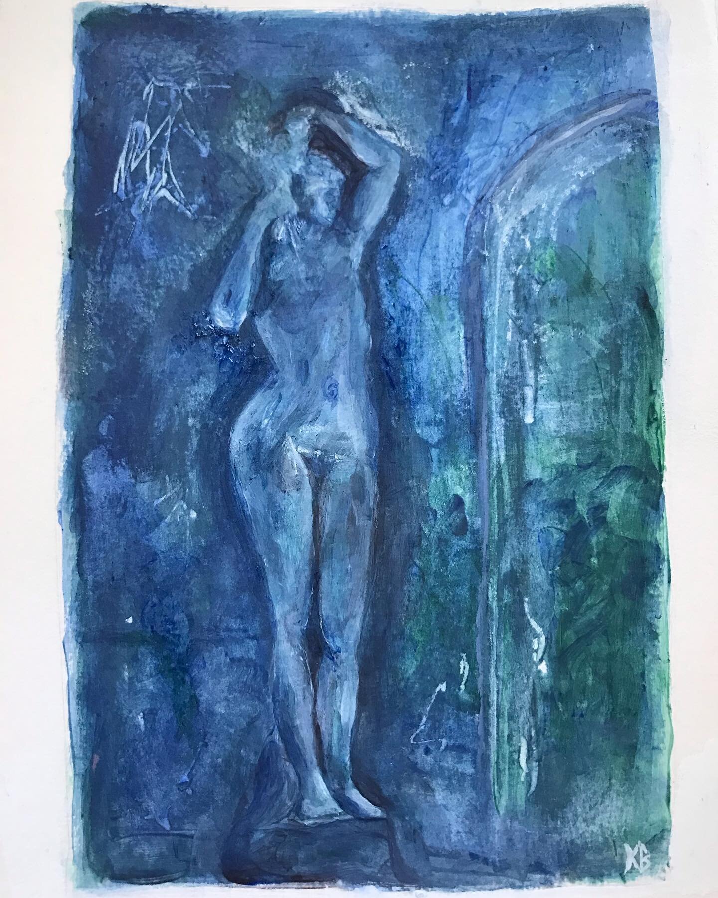 Nymph 
Acrylics on acid free paper
21x15cm

I don&rsquo;t have my oils with me so I decided to experiment and play with layers and texture 👩&zwj;🎨I like the mystery of this one! I use my own reference pictures that I take when I travel around, here