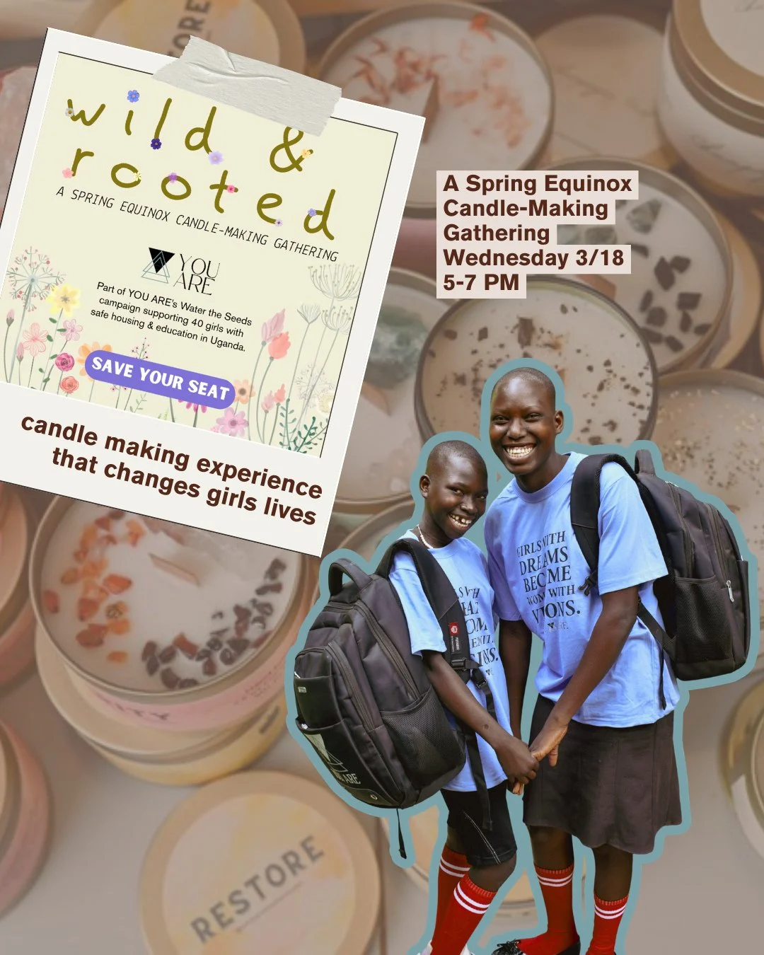 A candle-making gathering that provides safe housing for girls? ✨⁠
⁠
One week until our Wild &amp; Rooted gathering.⁠
⁠
@poppyandpomelo and @wickandmortarstudio has teamed up with @youare.co to support women and girls around the world.⁠
⁠
We believe 