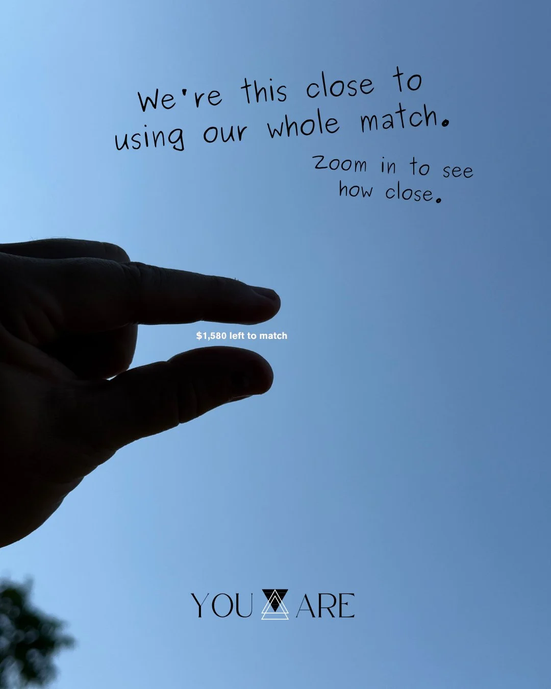 We're this close. 🤏 Zoom in to see how close.⁠
⁠
Our Women's Equality Day match was such a success, we're extending it through Friday. Every dollar donated is still matched, up to $2,500.⁠
⁠
We don't want a single dollar of that match to go unused. 