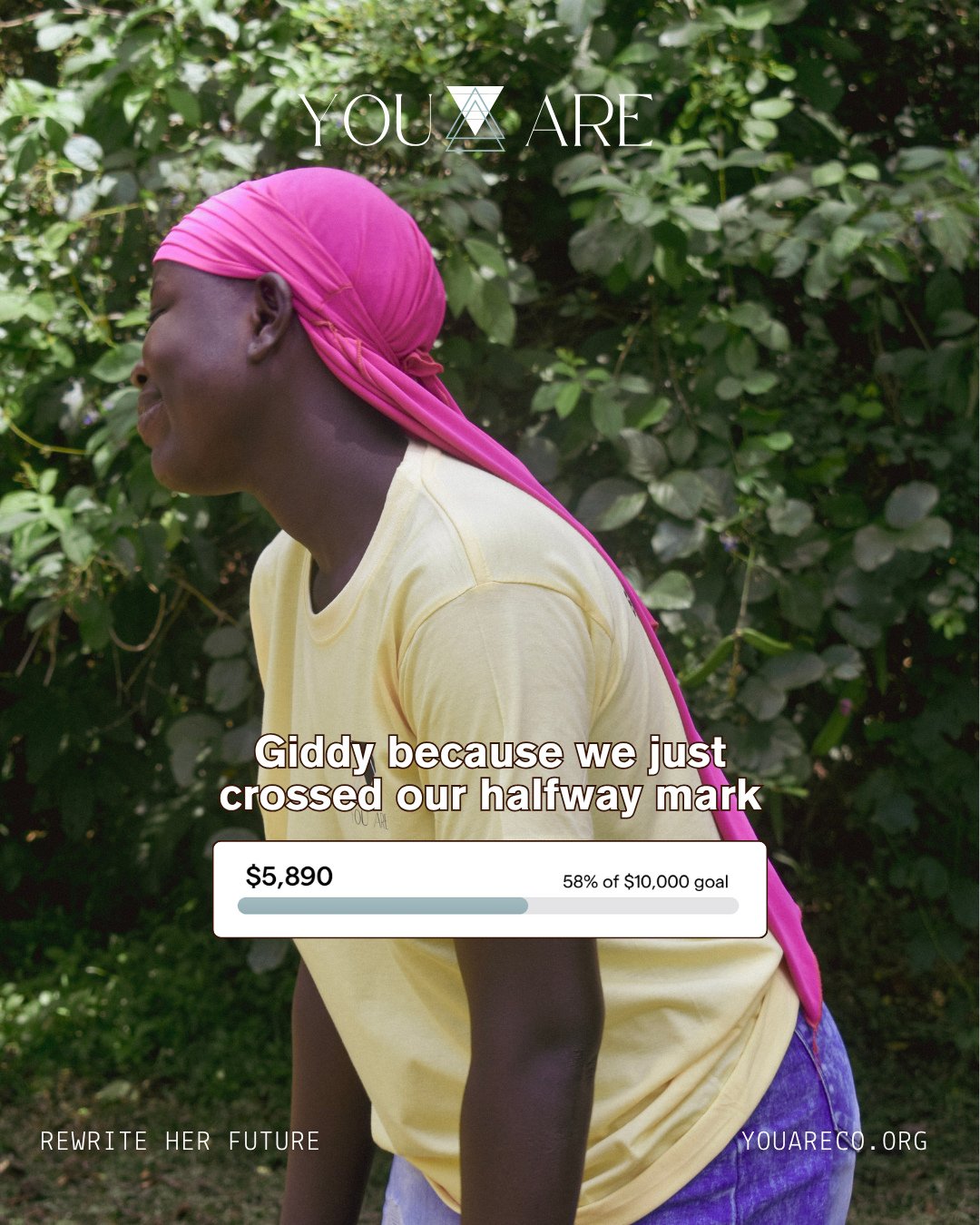 Giddy, because we just crossed our halfway mark. 🎉 58% of the way to helping more girls feel safe and dream big, and it's all thanks to every single one of you who gave, shared, or showed up for this campaign so far.⁠
⁠
50 girls in Uganda are still 