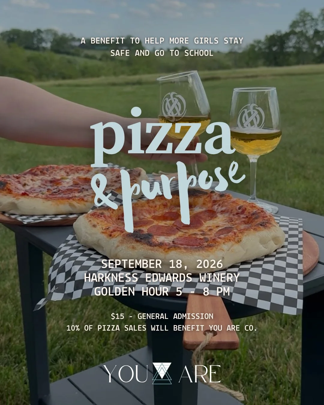 Golden hour, handmade pizza, and a whole lot of purpose. 🍕🍷⁠
⁠
Join us September 18 at Harkness Edwards Winery for Pizza &amp; Purpose, an evening to celebrate the community behind Rewrite Her Future while helping more girls stay safe and go to sch