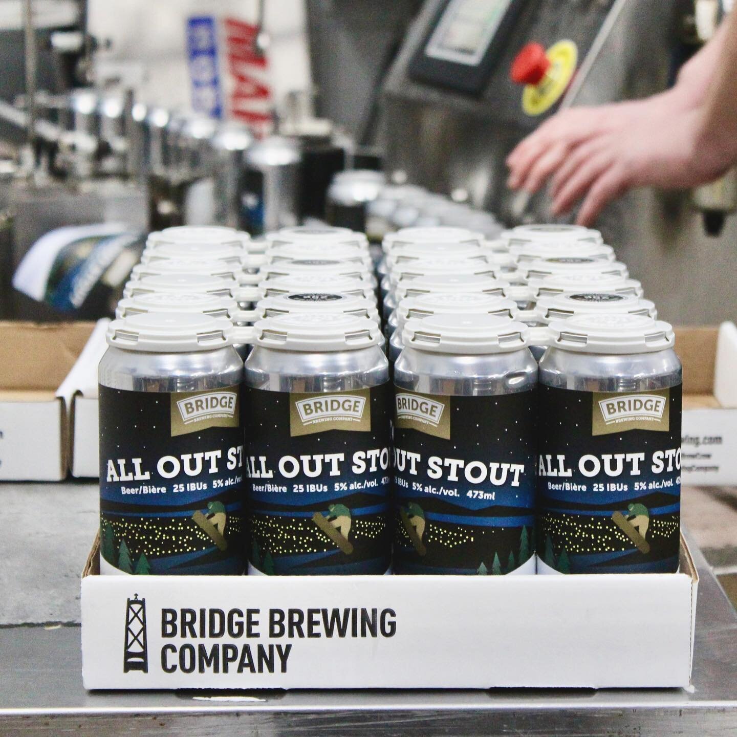 All Out Stout is baaaack!
This beer is a Bridge Brewing classic, which makes it the perfect throwback release. 
5% |  25IBUs
Our stout starts off sweet and finishes dry, with notes of coffee and bittersweet chocolate from a combination of roasted bar