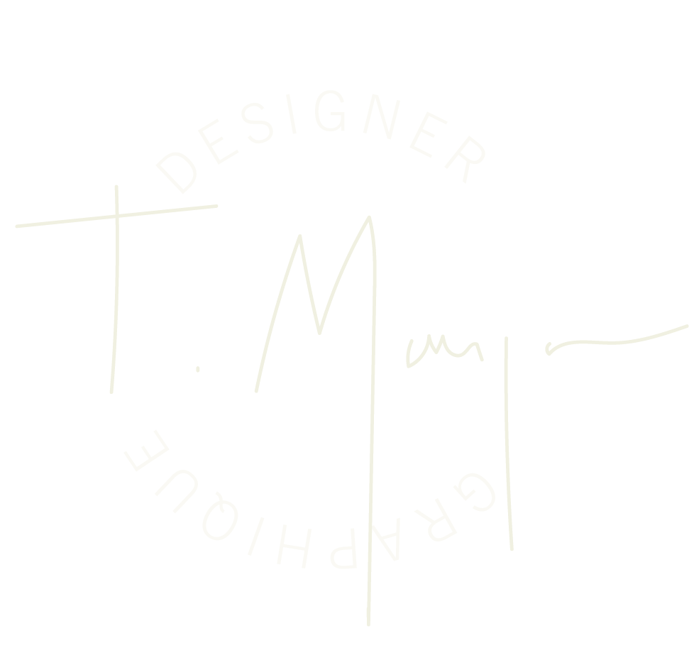 Logo/Signature artistique de Thibaud Marque, avec le texte "DESIGNER GRAPHIQUE" disposé en cercle autour de la signature.