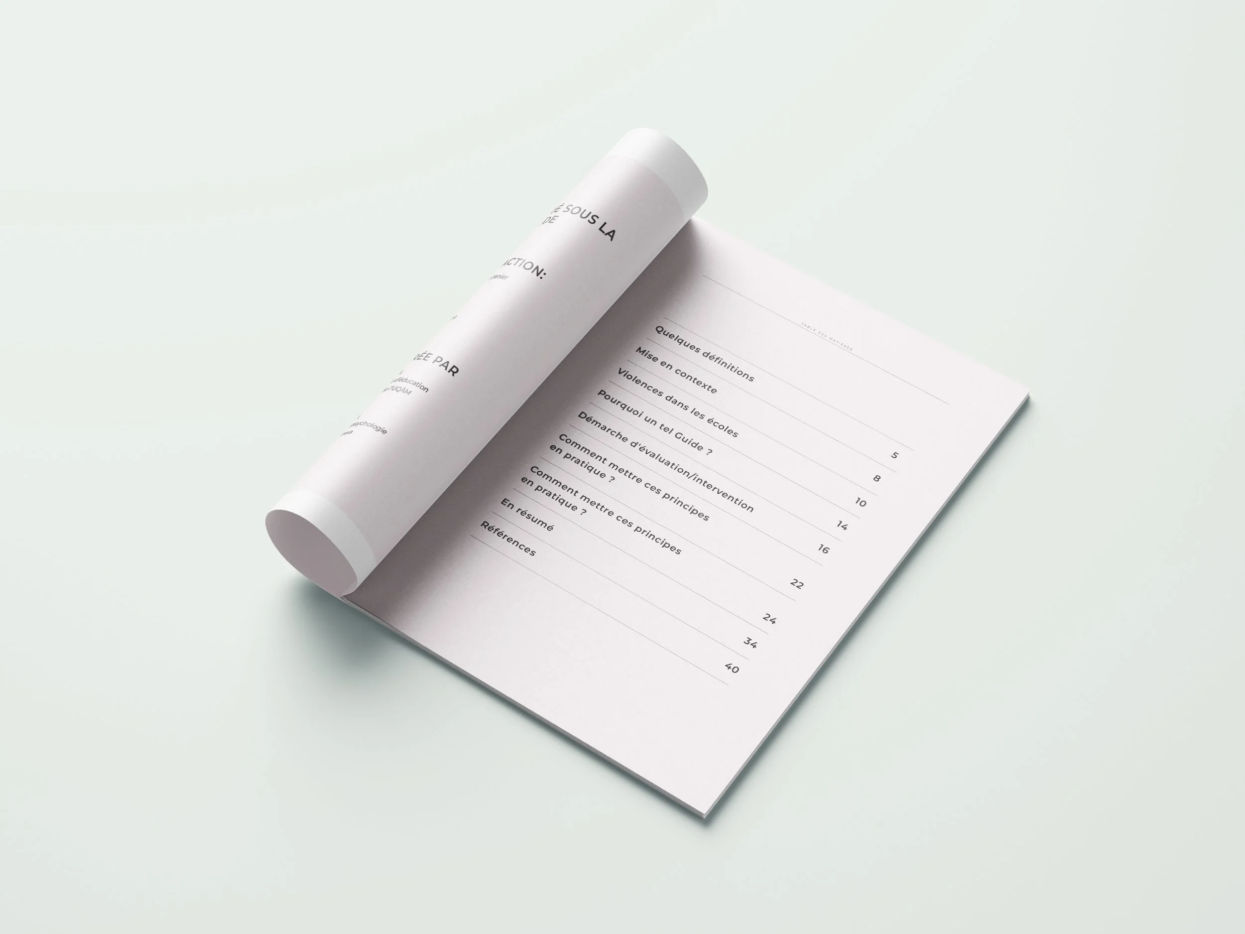 Page de sommaire d'un document en français avec plusieurs titres et numéros de page visibles, sur fond blanc