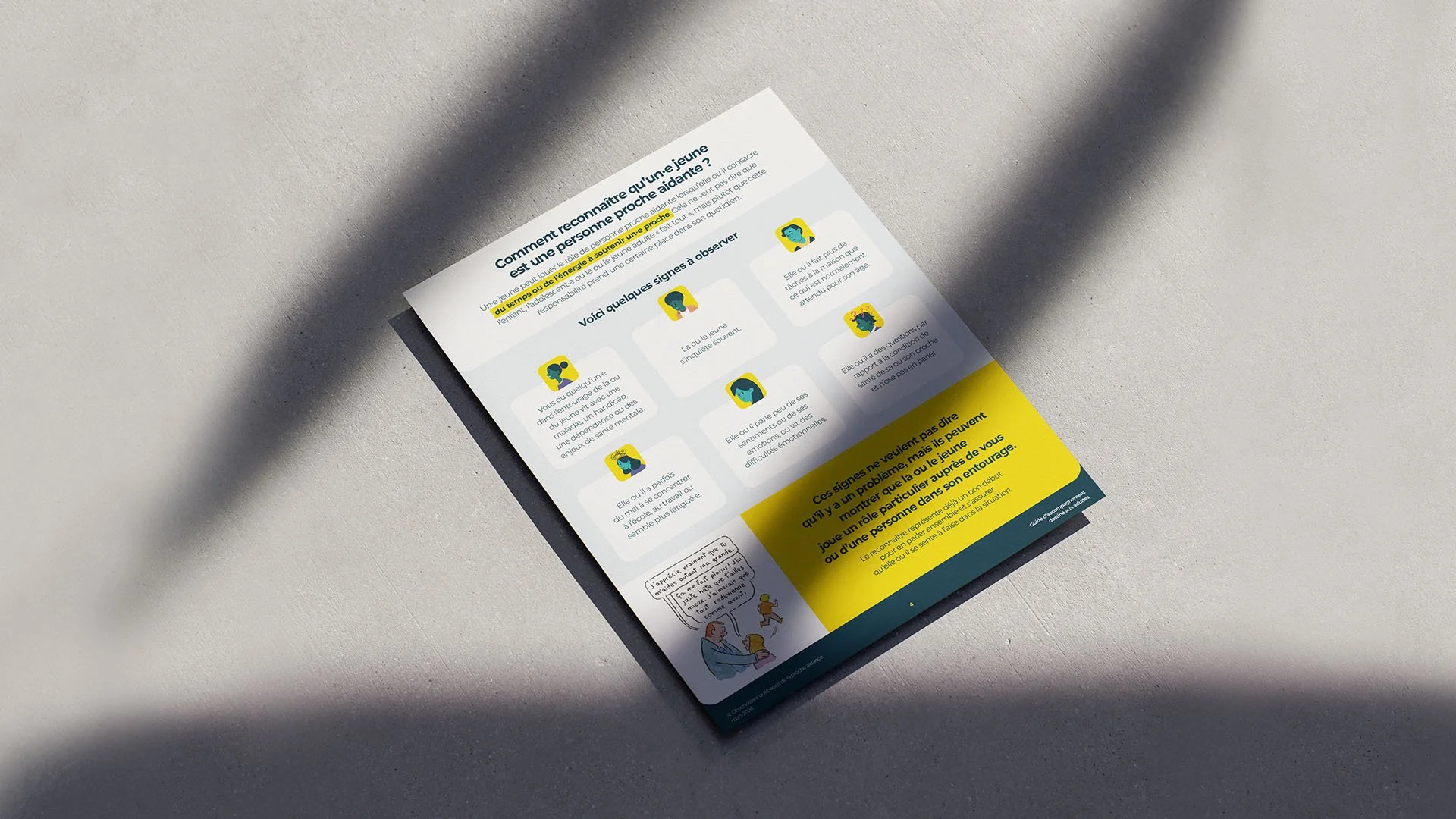 Feuille 8,5 par 11, montrant une des pages du guide de bande dessinée