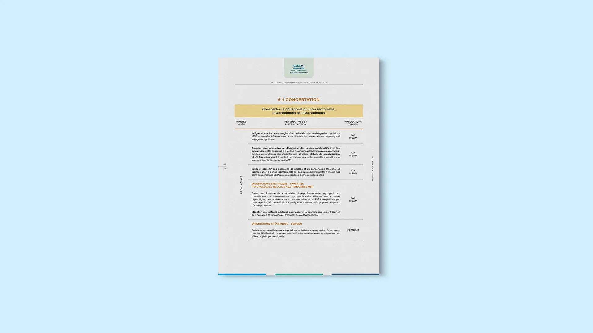 Page du portrait de CoSaMi, avec des sections et des paragraphes en français.