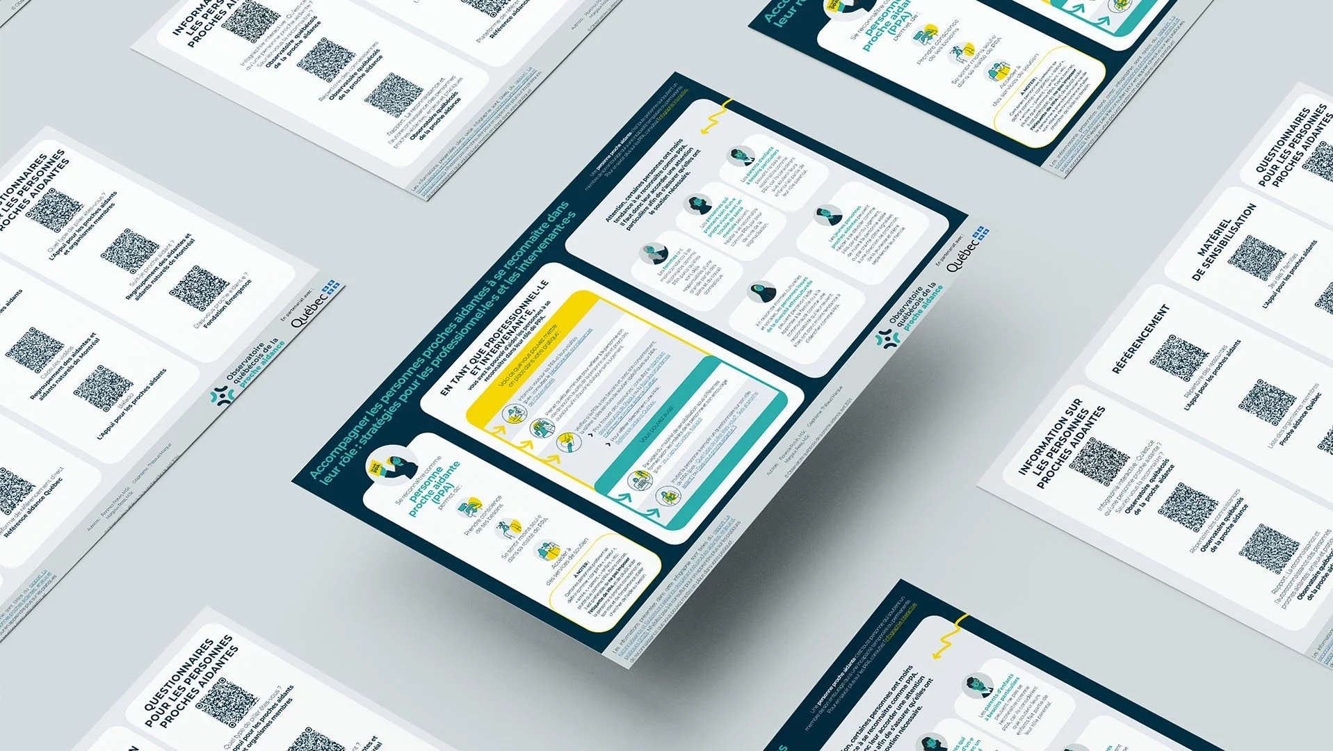 Grille d'infographie dont celle du centre flotte.