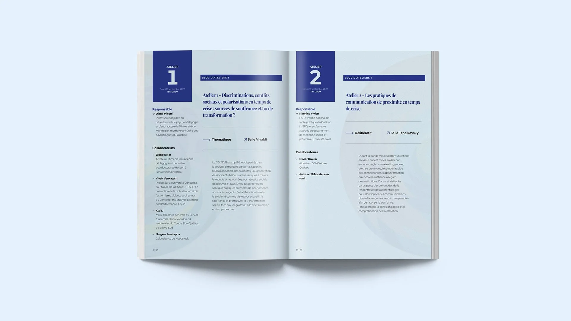 Programme pour le forum CoVivre ouvert indiquant les ateliers pour la journée.