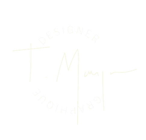 Logo/Signature artistique de Thibaud Marque, avec le texte "DESIGNER GRAPHIQUE" disposé en cercle autour de la signature.
