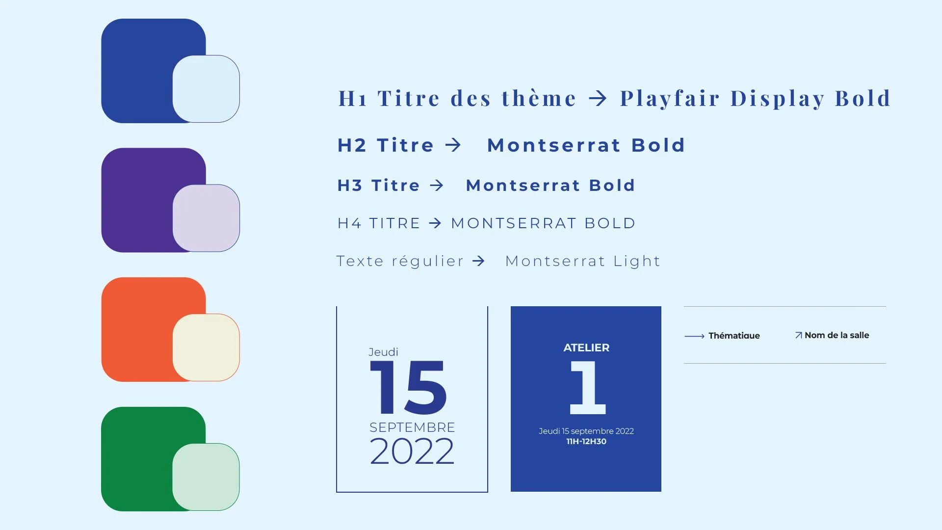 Charte graphique du forum communautaire montrant les couleurs et les police de caractère utilisé.