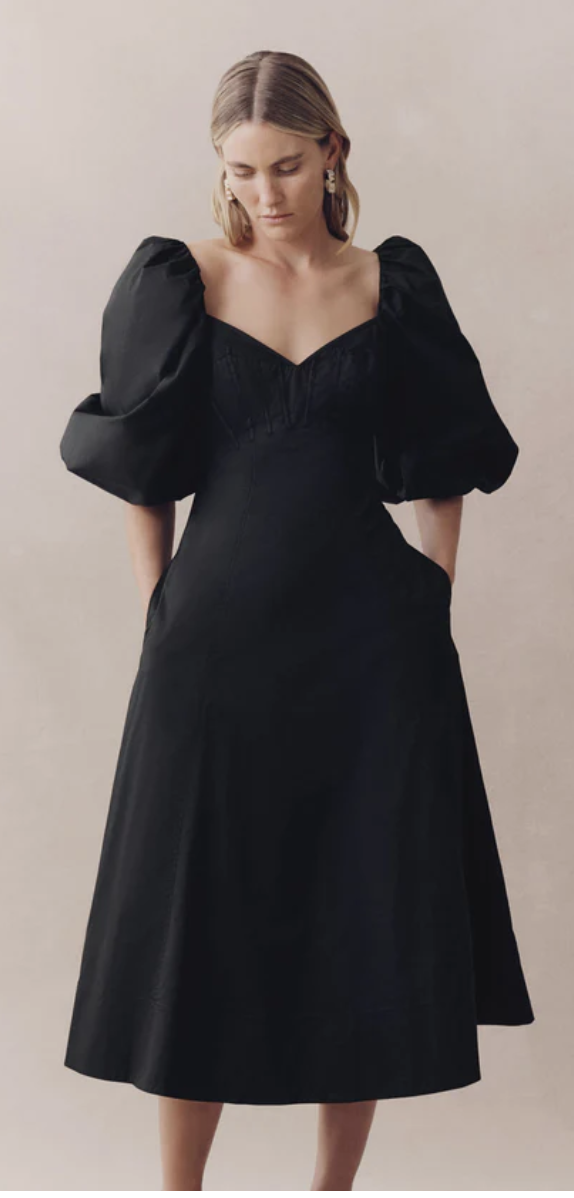 Black corseted Midi Dress