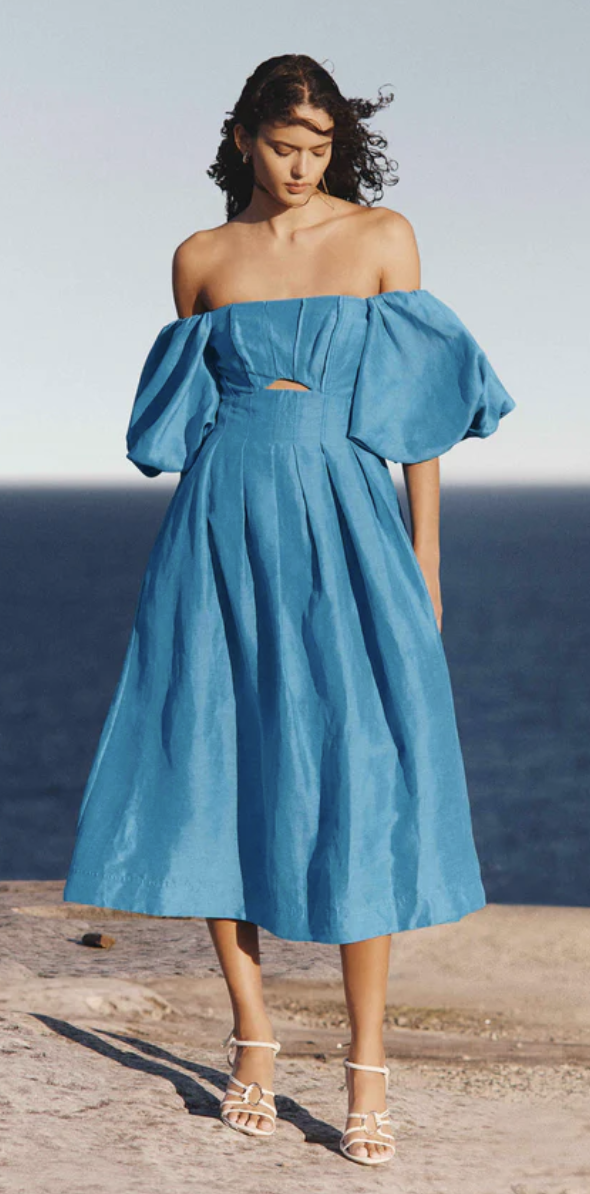 Turquoise Off the Shoulder Midi Dress