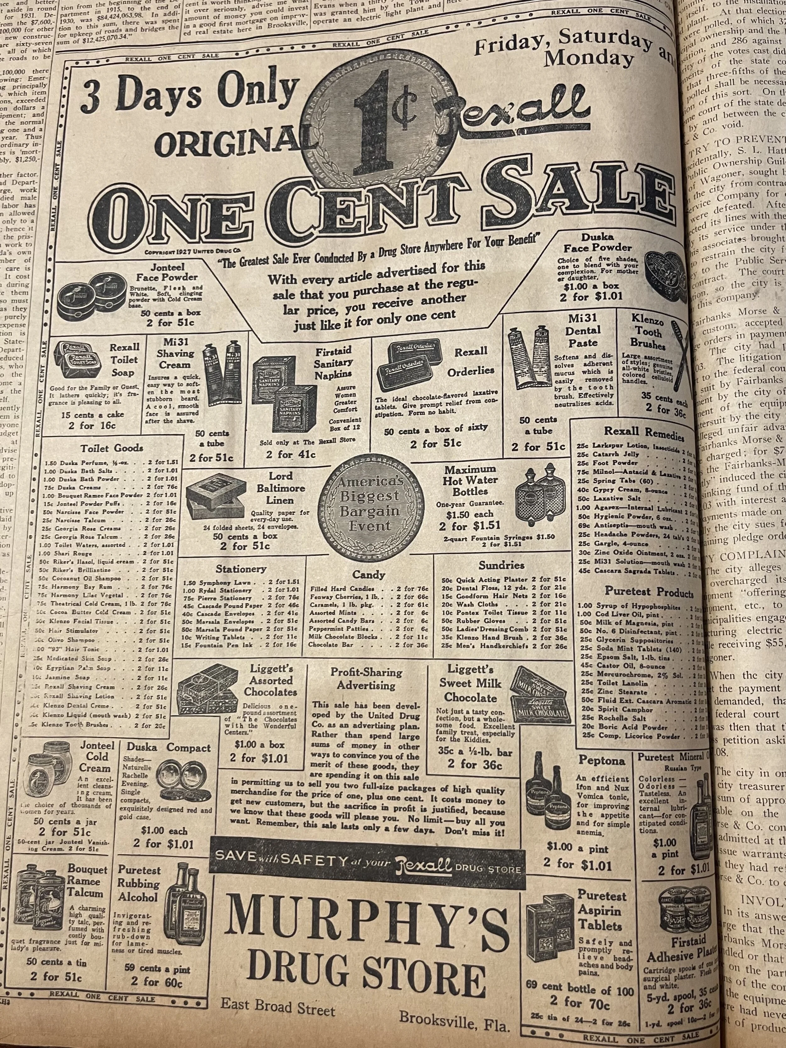 Murphy’s Drug Store, The Brooksville Journal (1931)