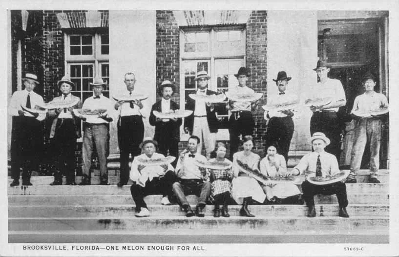 Postcard from 1921. Back row: Harry C. Mickler, Clerk of Circuit Court, William P. Tucker, County Commissioner, R. H. (Harry Hennes), County Commissioner, J. W. Kimbrough, County Commissioner, J. K. (Jerry) Kilpatrick, County Commissioner, R. T. Hanc