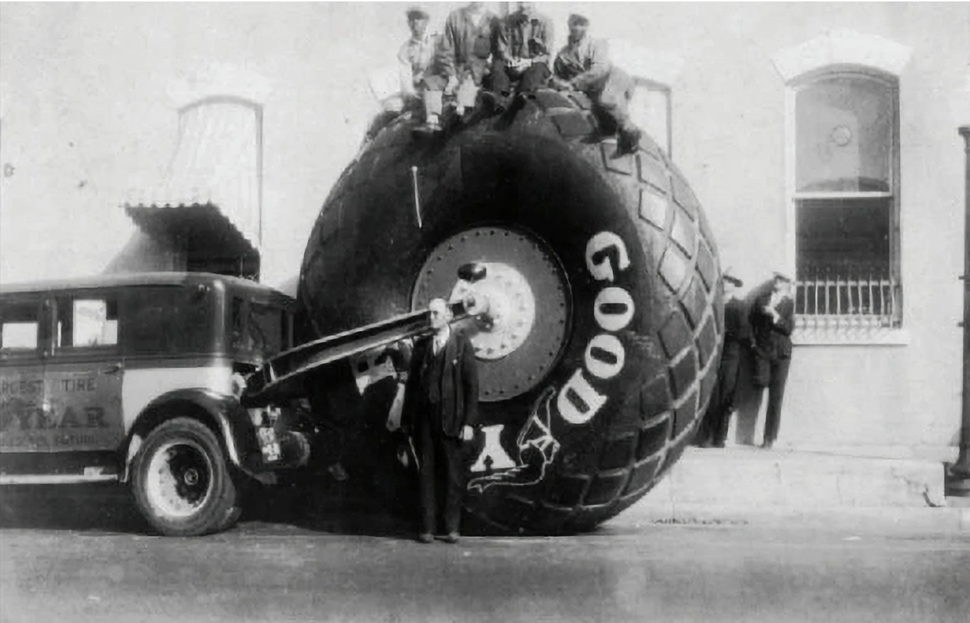 "The world's largest tire visited Brooksville on February 22, 1930, as a promotion for Simpson Chevrolet. This is the side of 1 N Main St which was across the street from the dealership on Main Street. Owner, Mr. Simpson, is in front."

Robert Martin