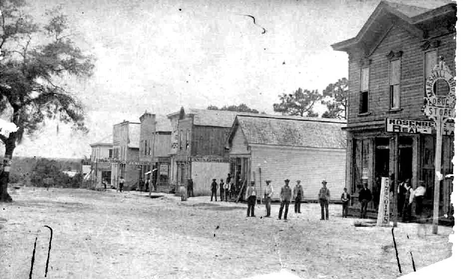 This photo is from the 1880s. 101 N Main St is the rightmost building, Marshall Bros Drug Store.
