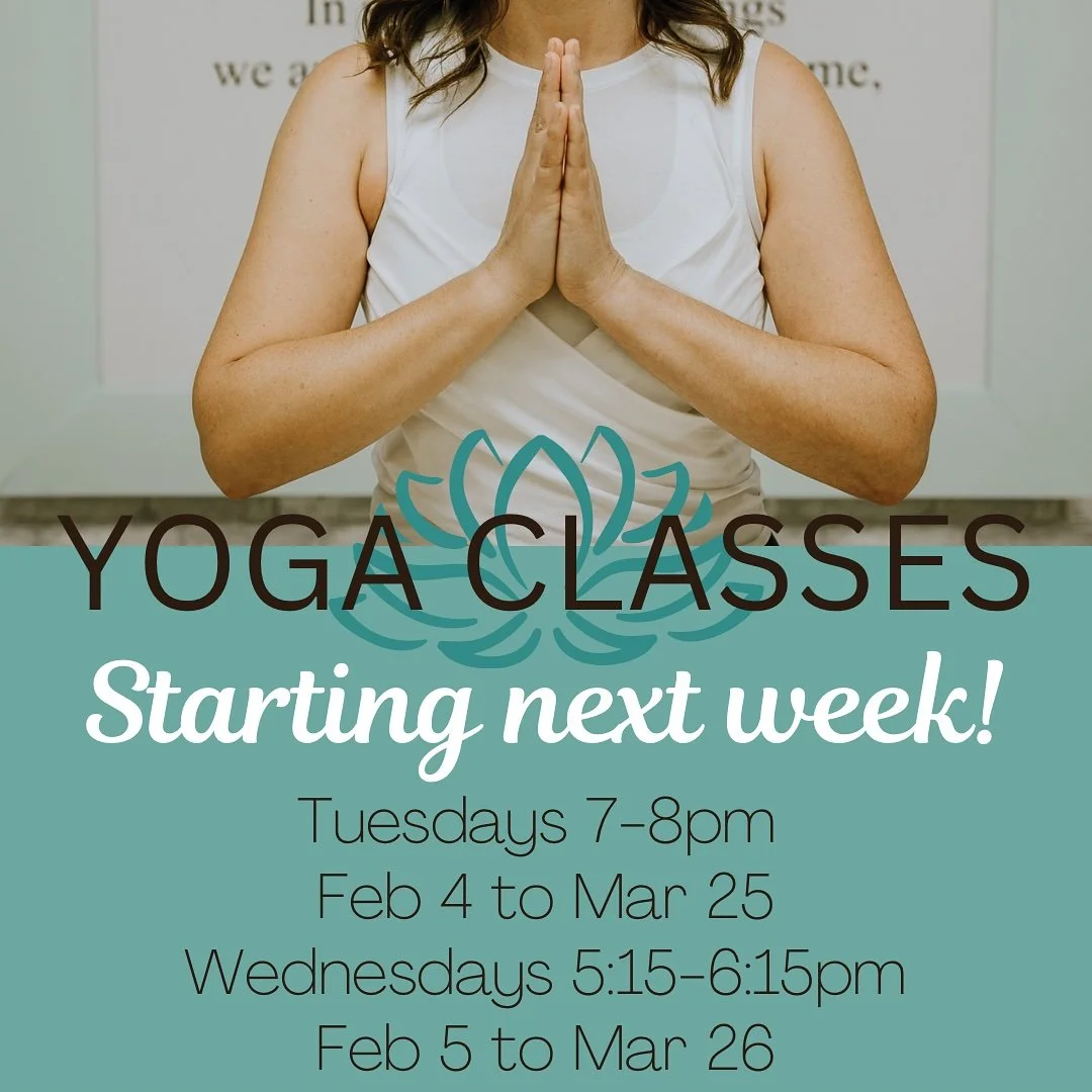 Registration is open! 

We will be holding 2 separate 8 week yoga sessions. 

🧘🏻&zwj;♀️Tuesdays: 
February 4 to March 25
7-8 pm

🧘🏻&zwj;♀️Wednesdays:
February 5 to March 26
5:15-6:15 pm

8 week sessions are $120
Drop-ins are $16 per class, only i